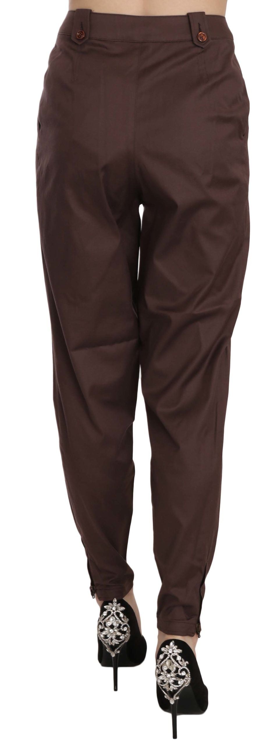 Официални панталони със заострени официални панталони с кафява висока талия Just Cavalli