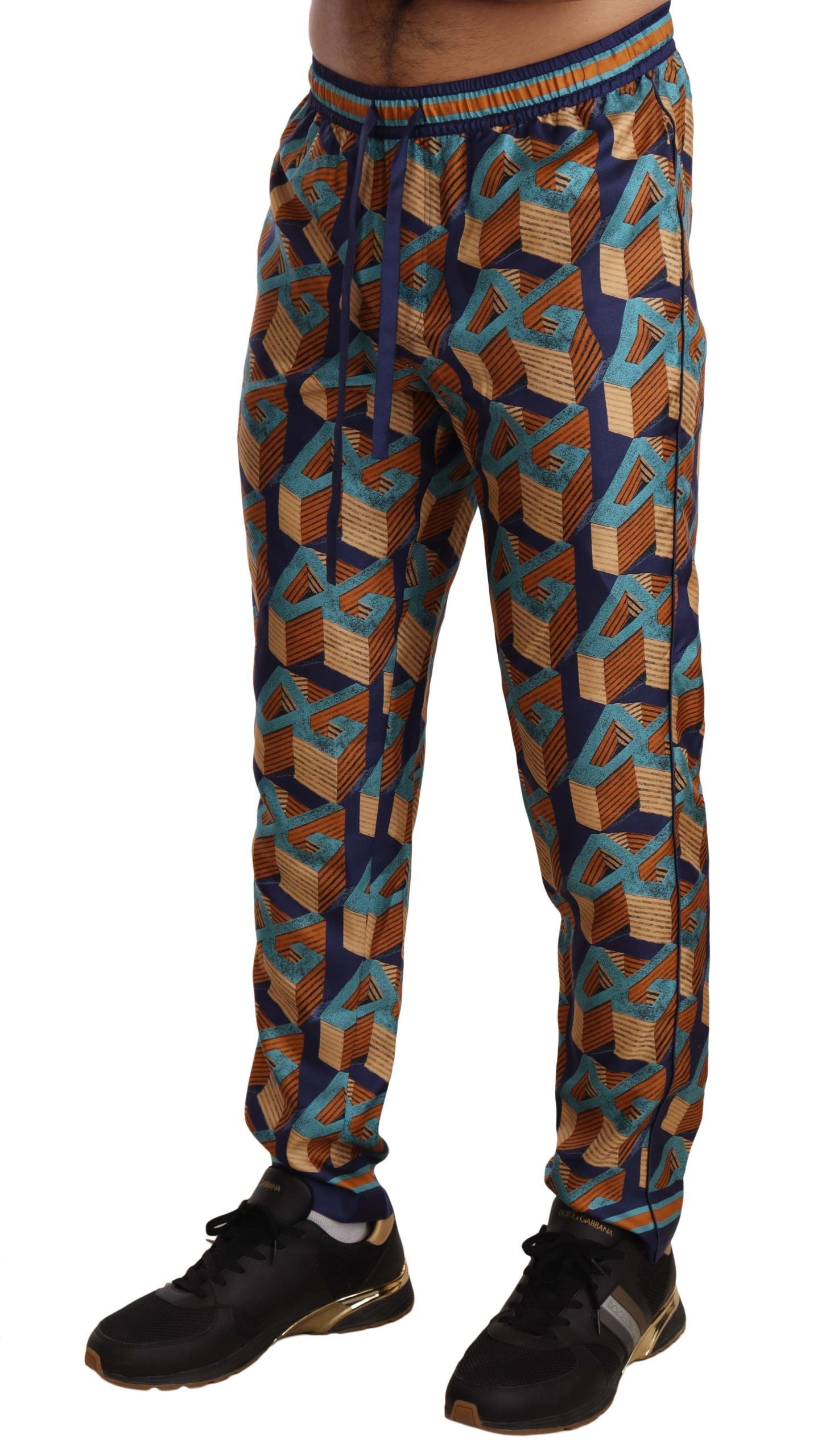 Dolce & Gabbana Elegant Silk Jogger Pants with Vibrant Print