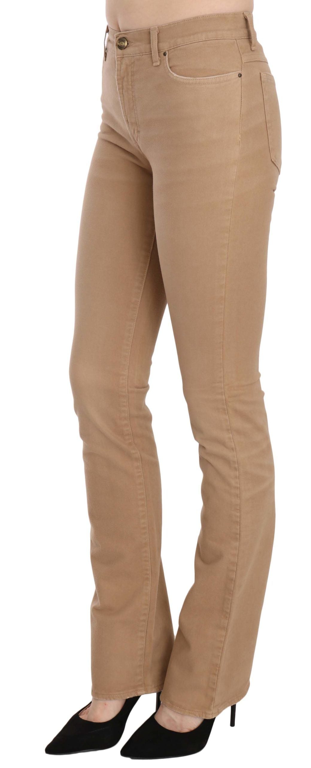Кафяви памучни еластични тесни панталони със средна талия Just Cavalli