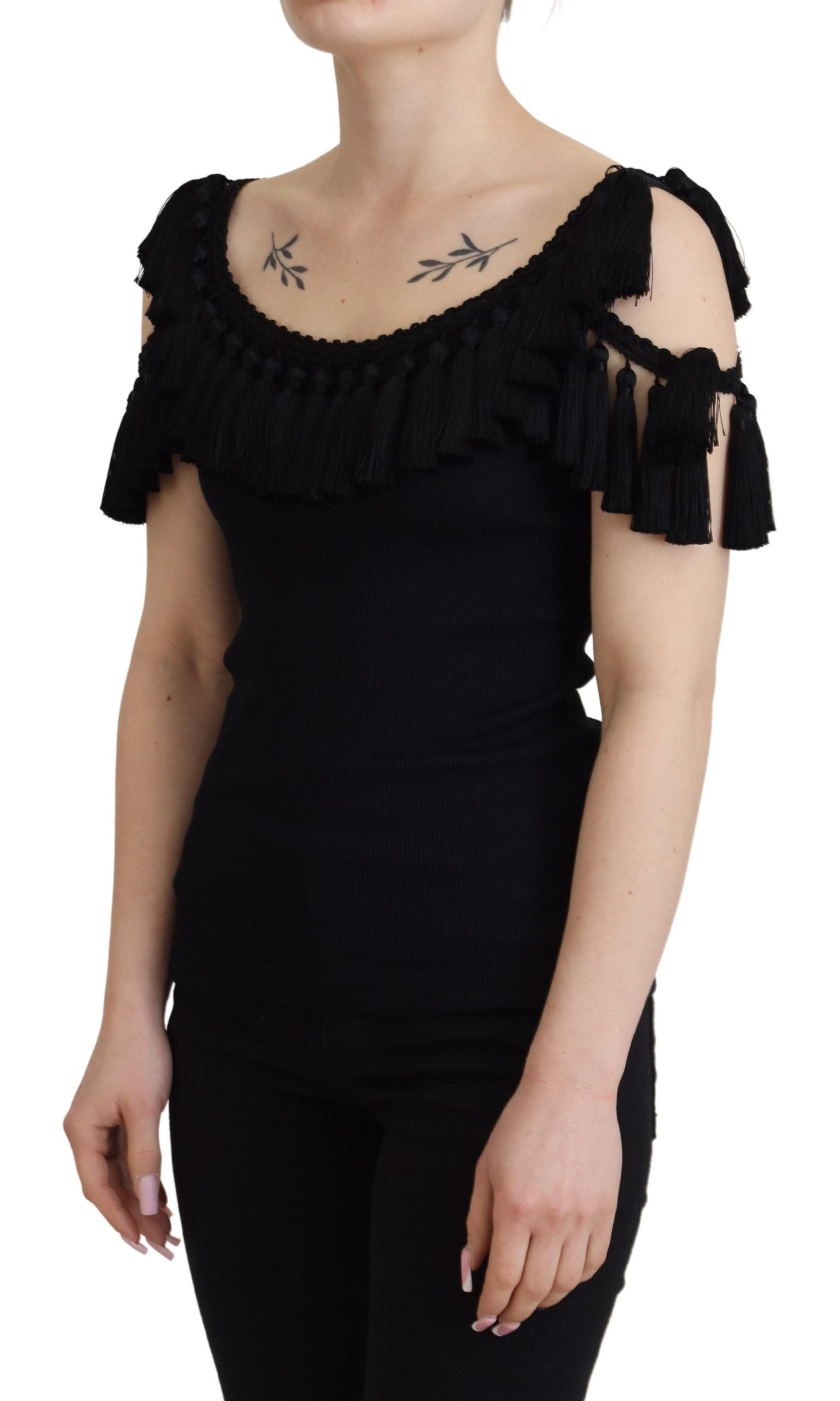 Черна блуза с потник Dolce &amp; Gabbana Памучна блуза с кичури