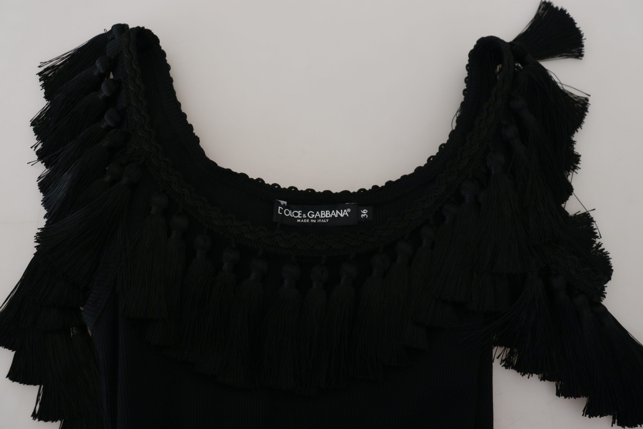 Черна блуза с потник Dolce &amp; Gabbana Памучна блуза с кичури