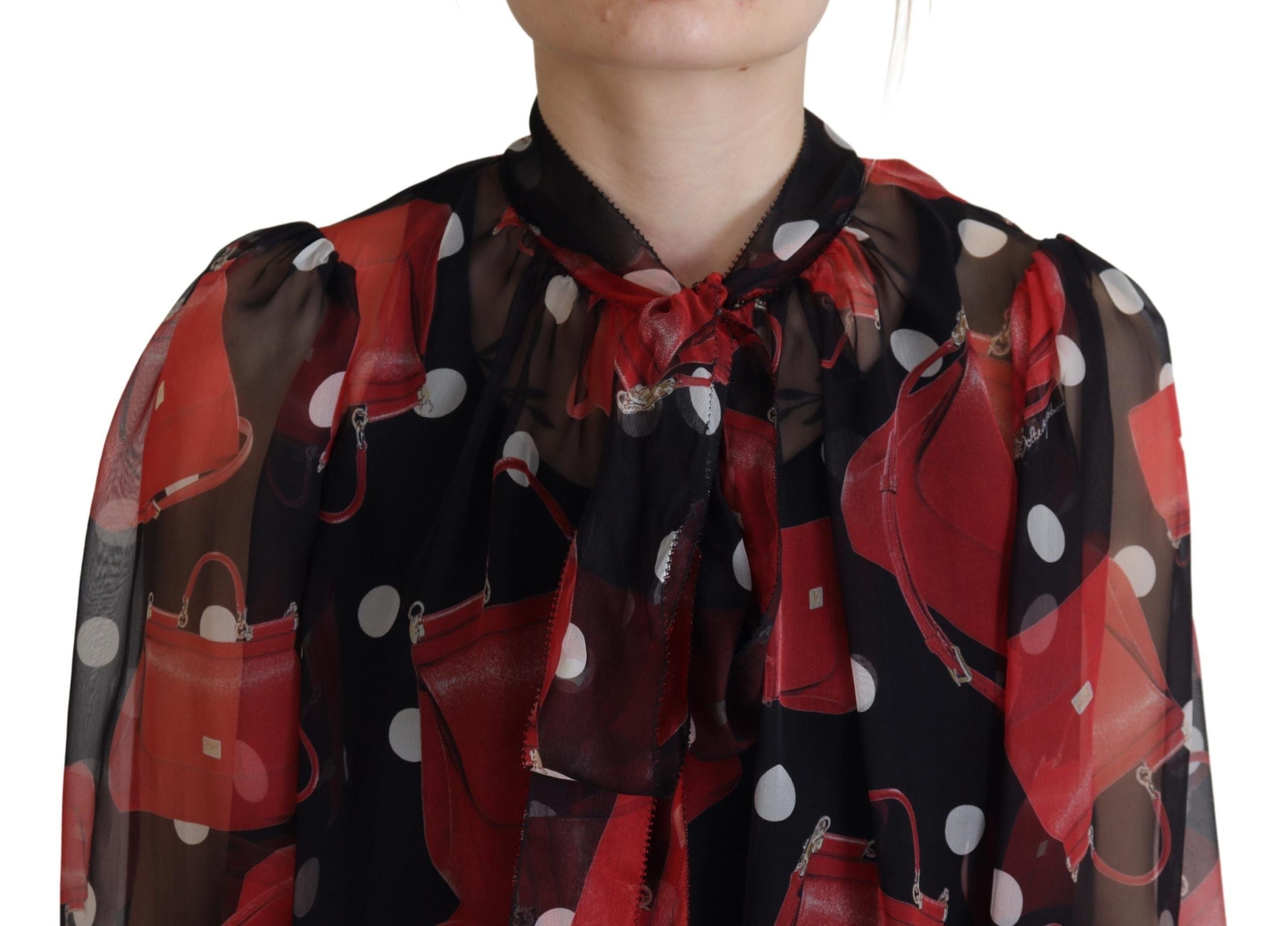 Черна червена чанта Dolce &amp; Gabbana Sicily Копринена риза Горна блуза