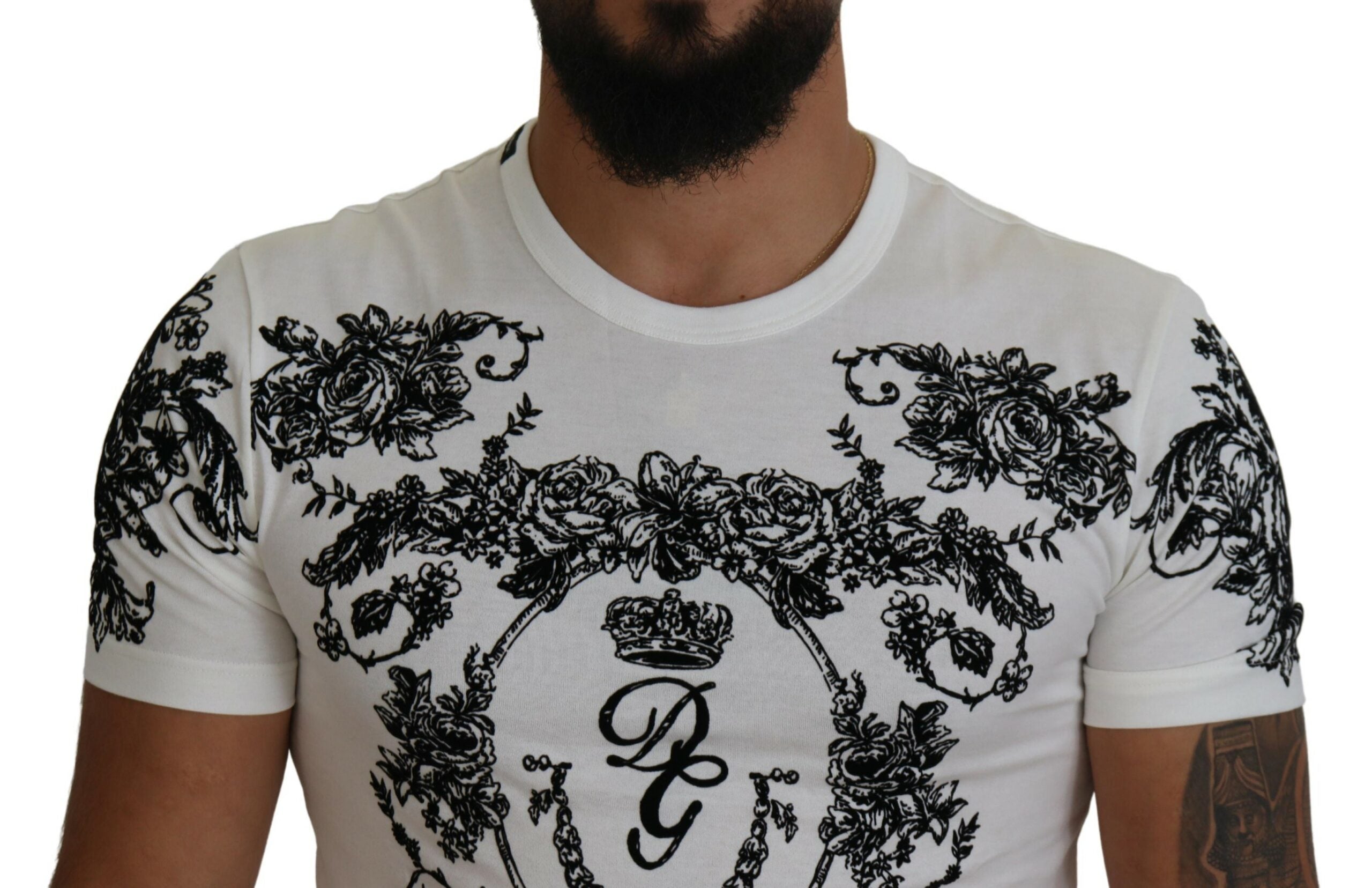 Мъжка тениска Dolce &amp; Gabbana Бяла DG Crown Floral Crewneck