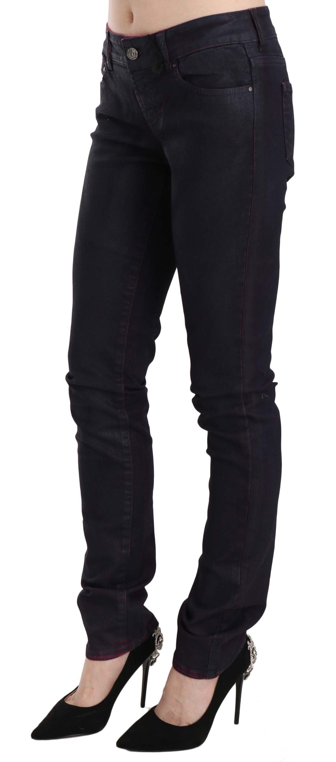Черни памучни тесни дънкови панталони с ниска талия Just Cavalli