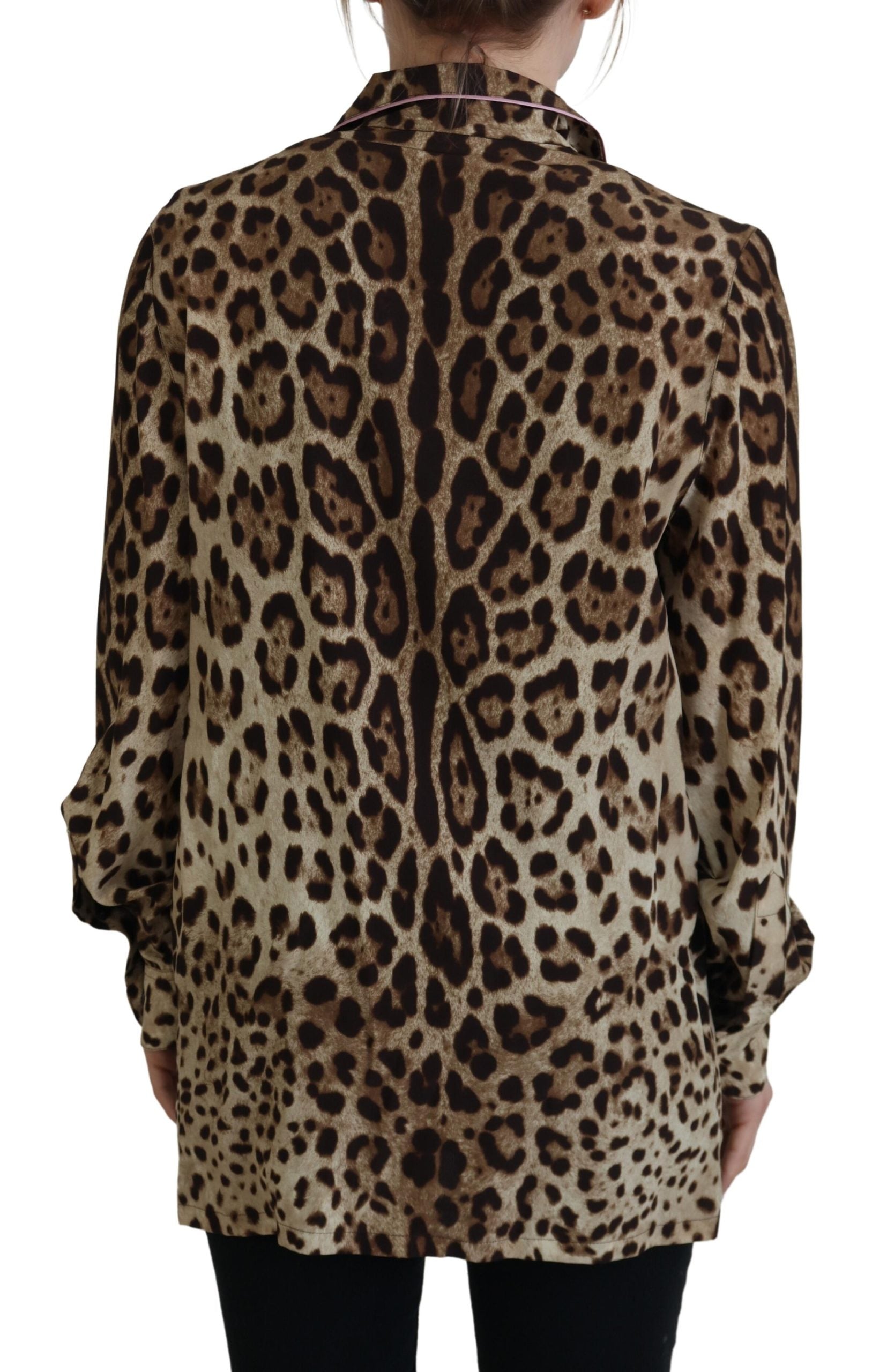 Dolce &amp; Gabbana Блуза с кафяв леопардов принт с дълги ръкави