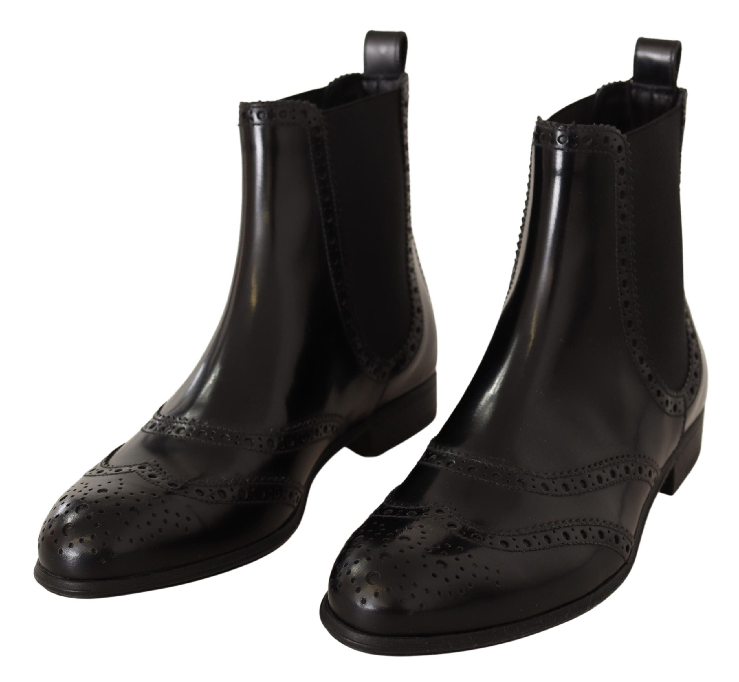 Черни кожени обувки Dolce &amp; Gabbana с високи плоски ботуши