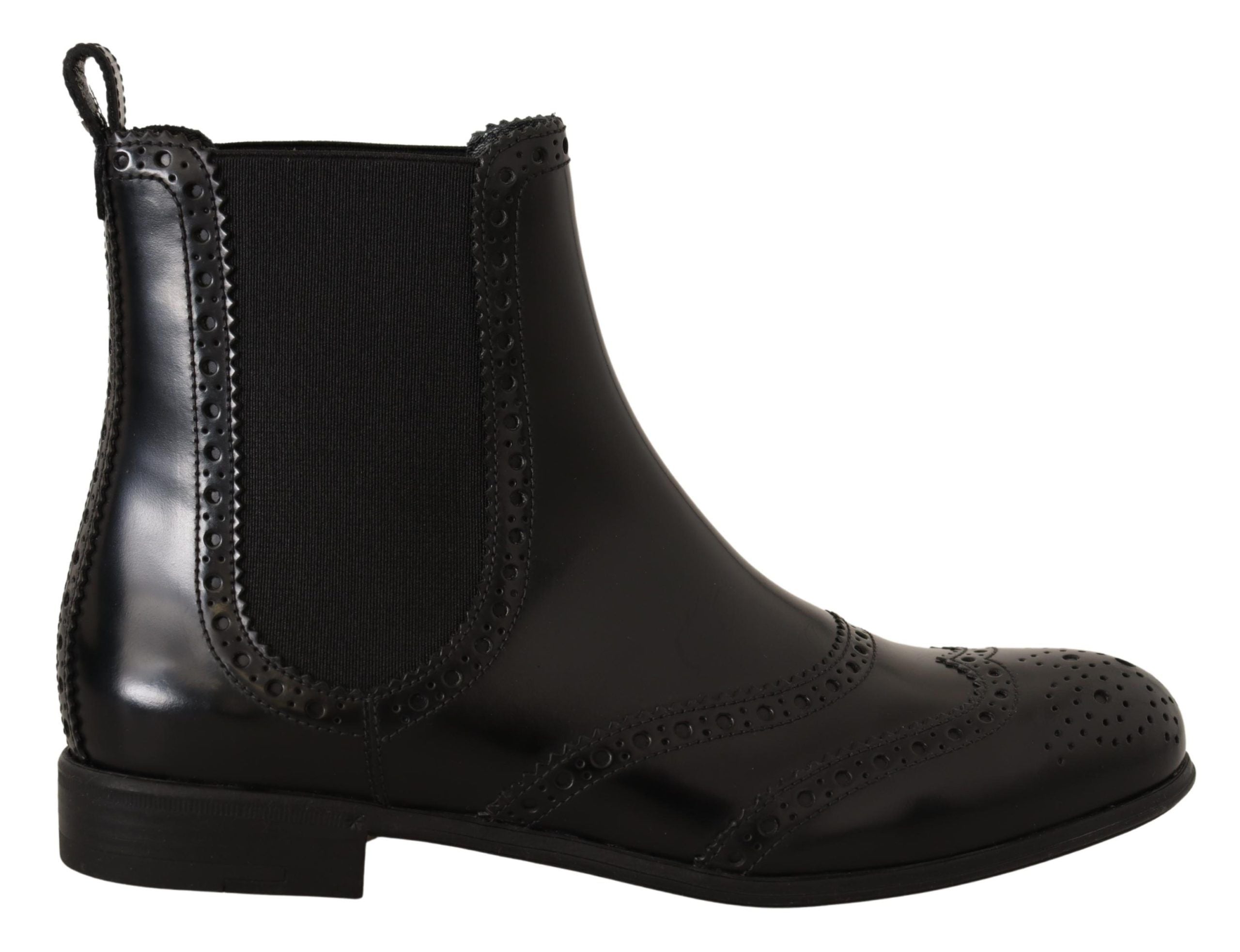 Черни кожени обувки Dolce &amp; Gabbana с високи плоски ботуши
