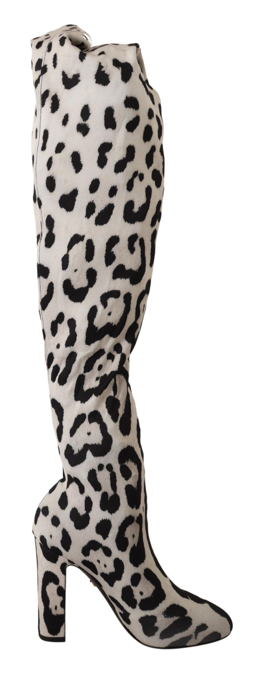 Dolce &amp; Gabbana Бели черни леопардови еластични дълги ботуши
