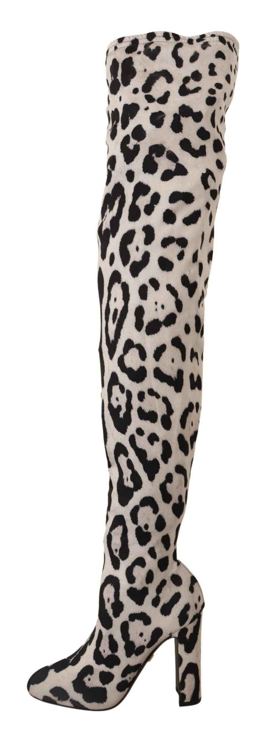 Dolce &amp; Gabbana Бели черни леопардови еластични дълги ботуши