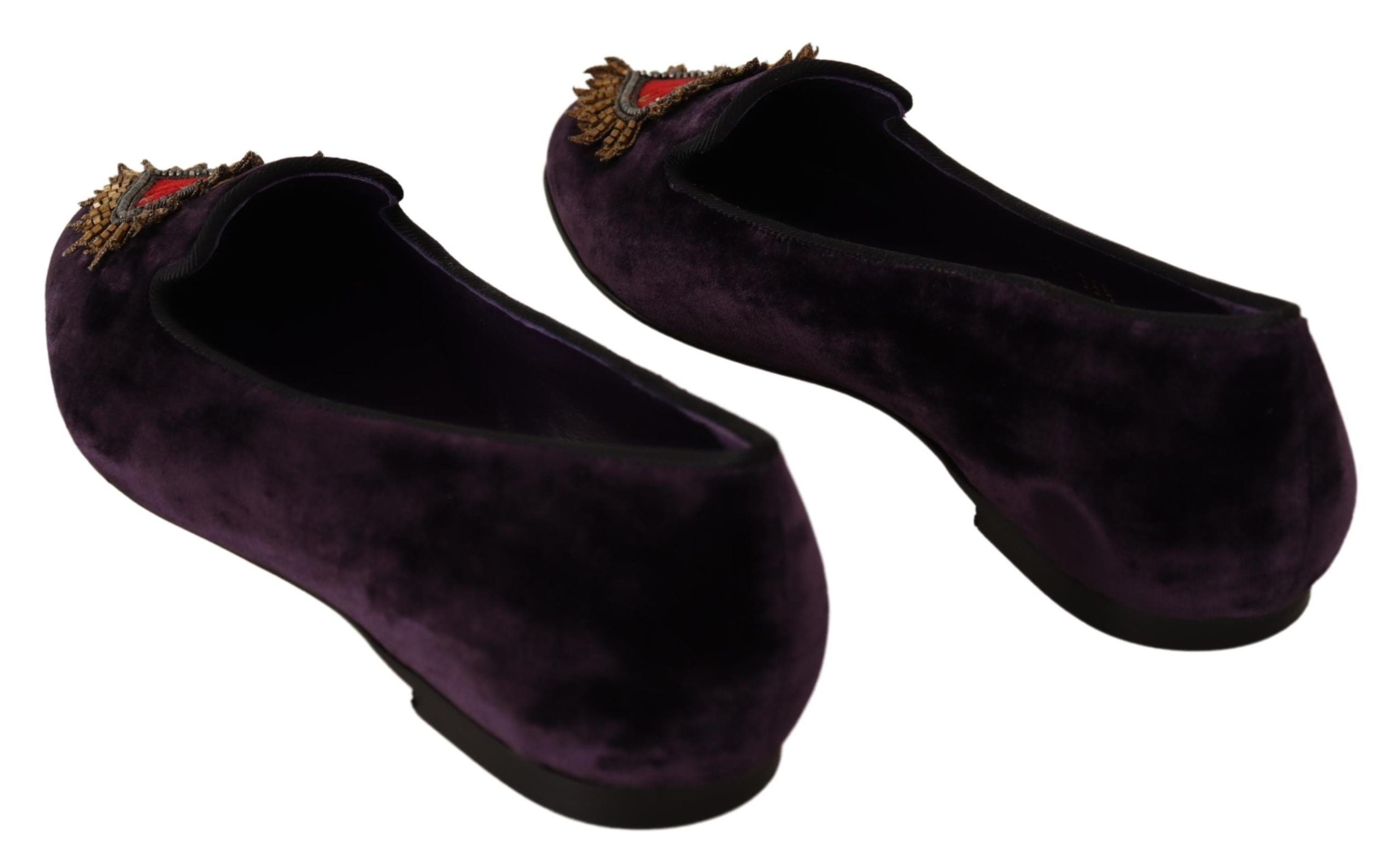 Обувки Dolce &amp; Gabbana Purple Velvet DG Heart Loafers Flats Shoes