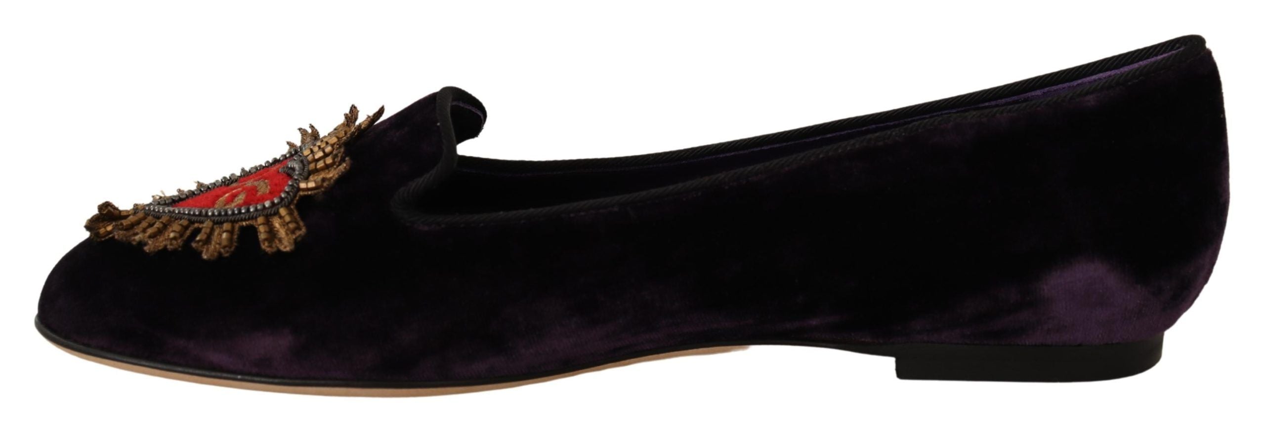 Обувки Dolce &amp; Gabbana Purple Velvet DG Heart Loafers Flats Shoes