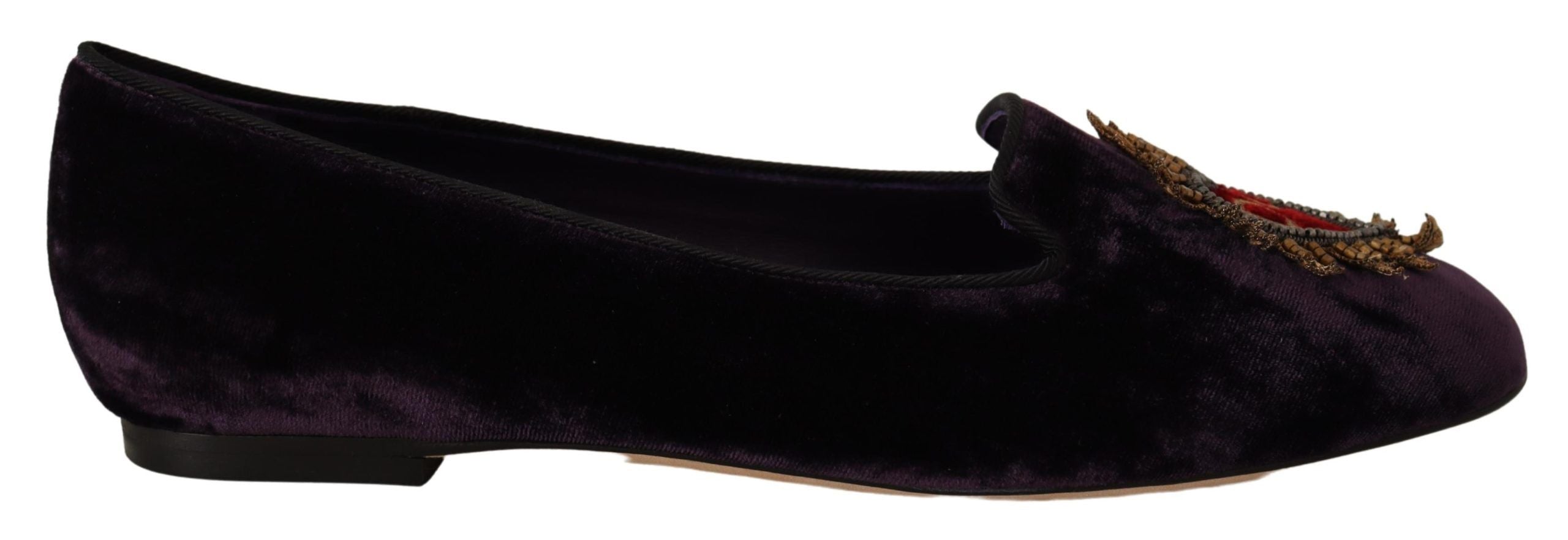 Обувки Dolce &amp; Gabbana Purple Velvet DG Heart Loafers Flats Shoes