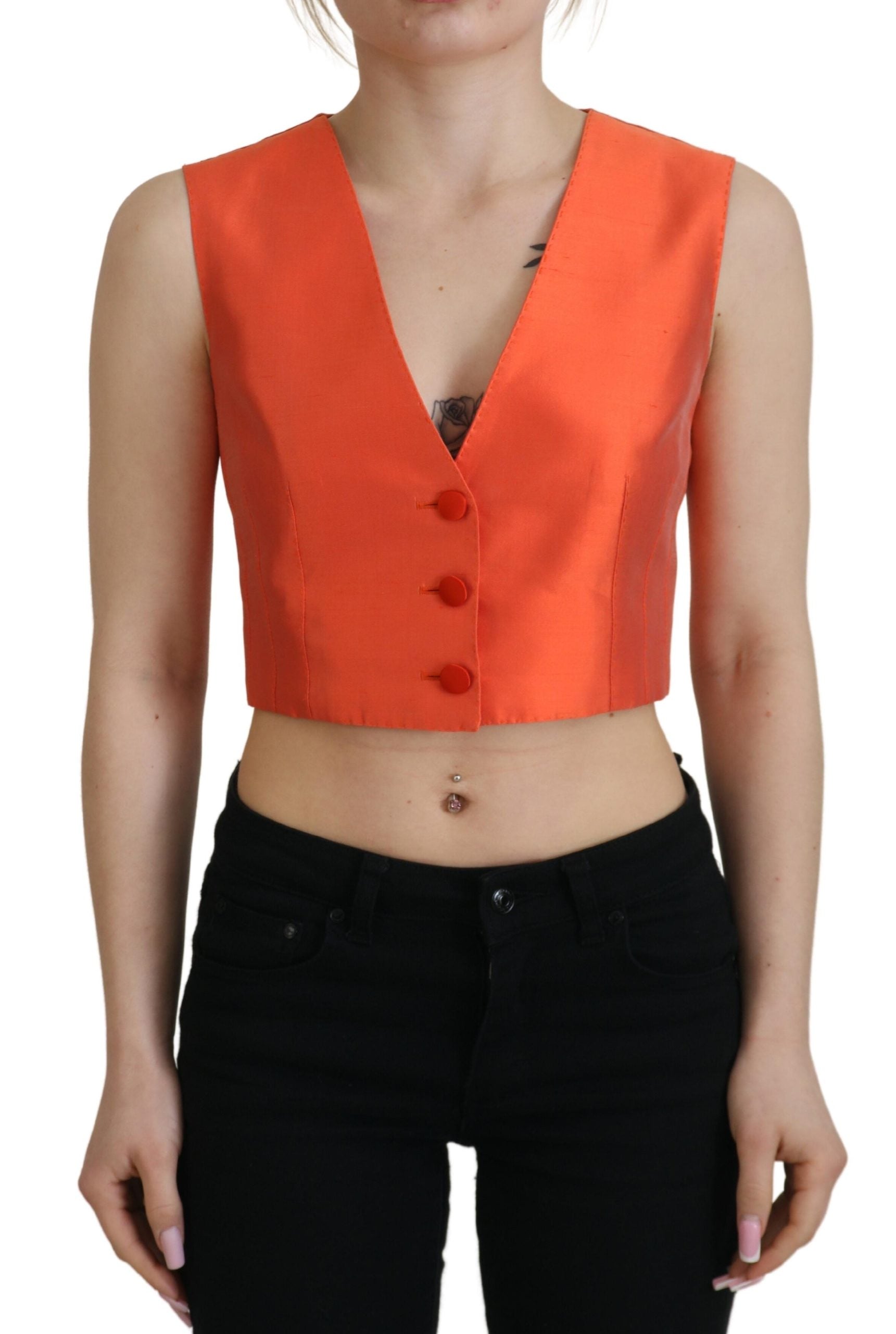 Dolce &amp; Gabbana Оранжево жилетка без ръкави Горнище с изрязана жилетка