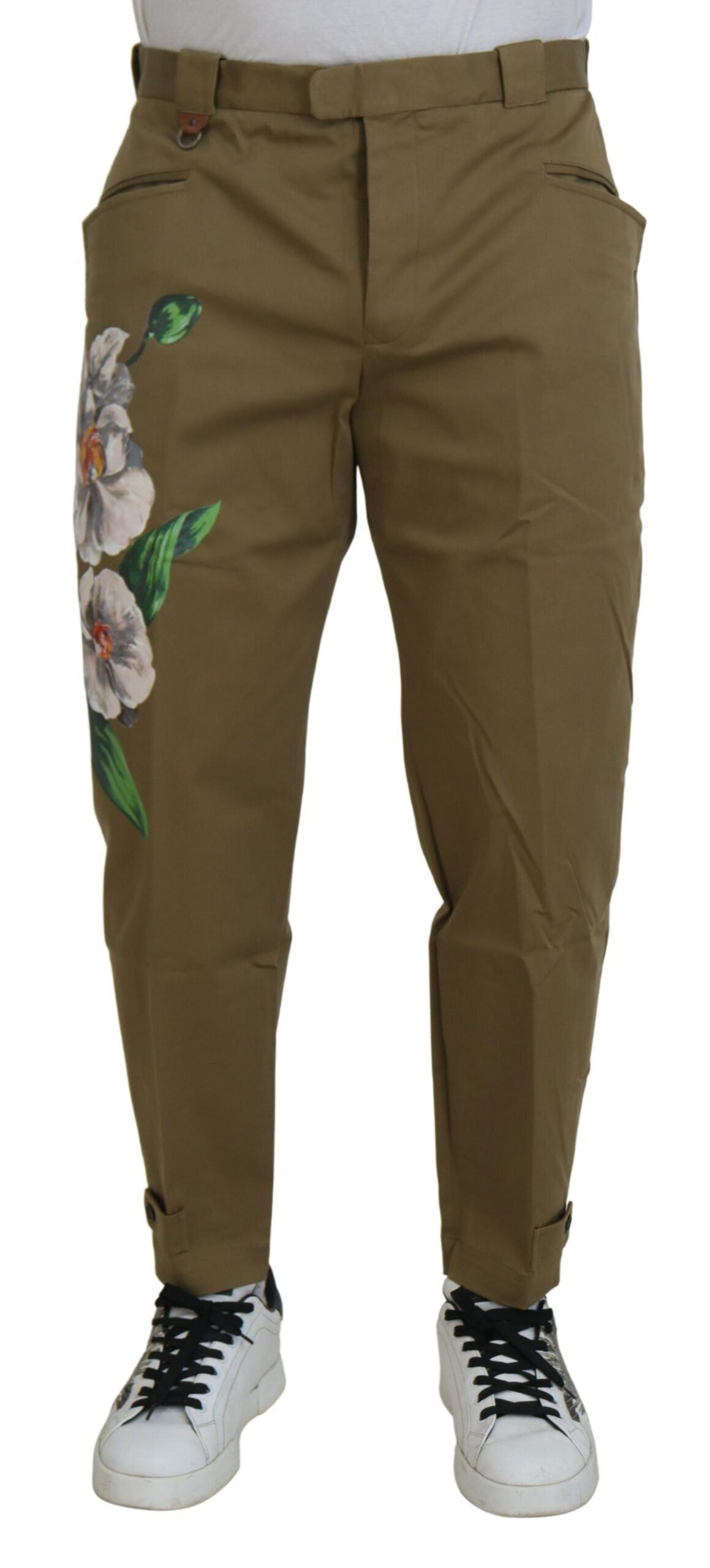 Dolce &amp; Gabbana бежови памучни еластични панталони чинос на цветя