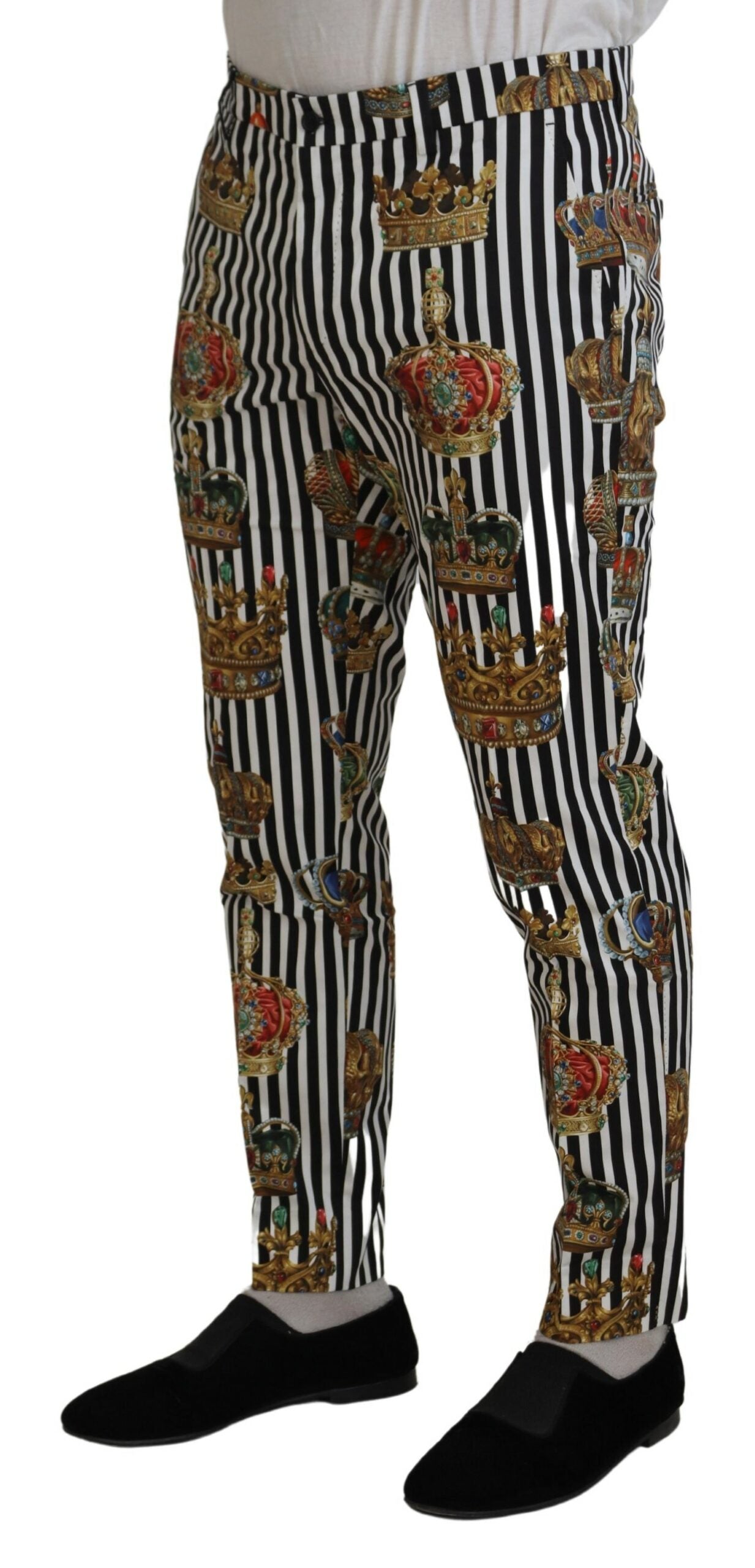 Dolce &amp; Gabbana Бял памучен еластичен панталон с корона