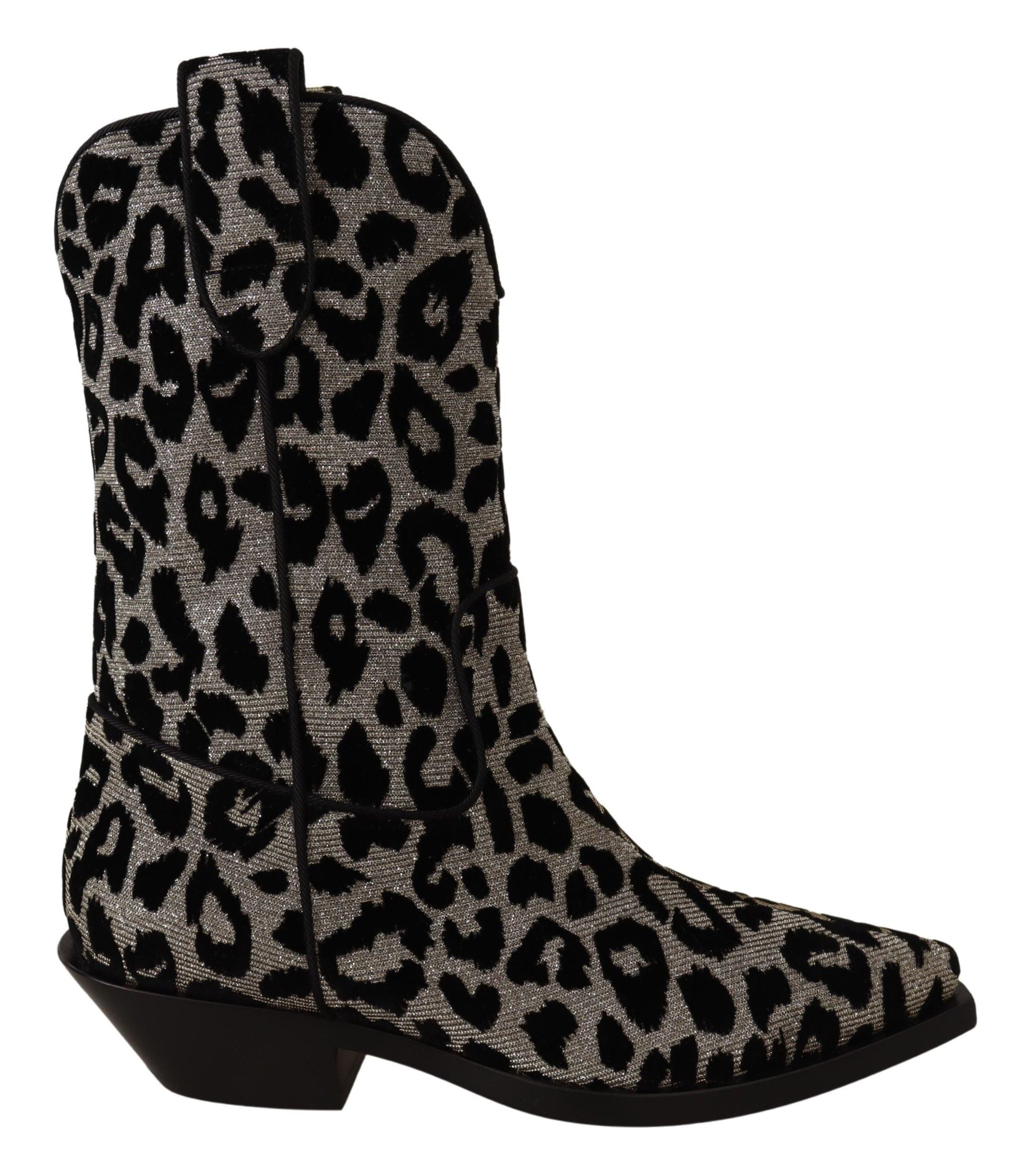 Dolce &amp; Gabbana Сиви черни каубойски ботуши с леопард Обувки