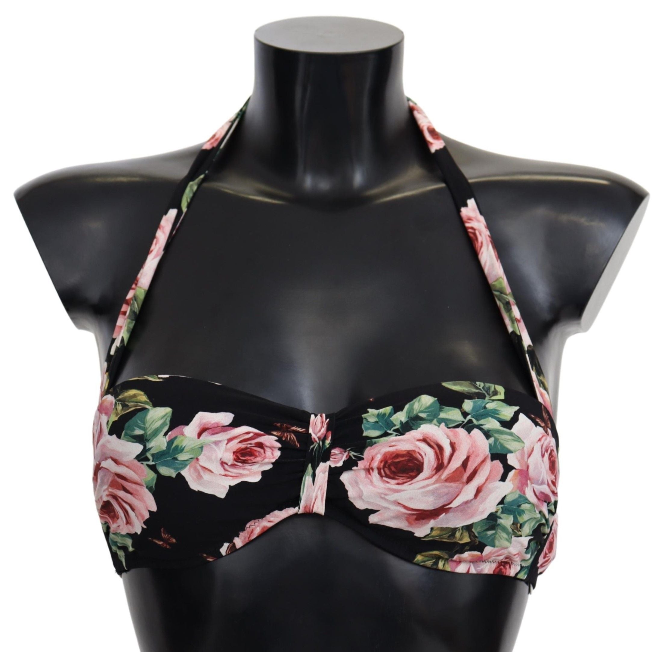 Dolce &amp; Gabbana Черни рози щампа Бански плажно облекло Бикини