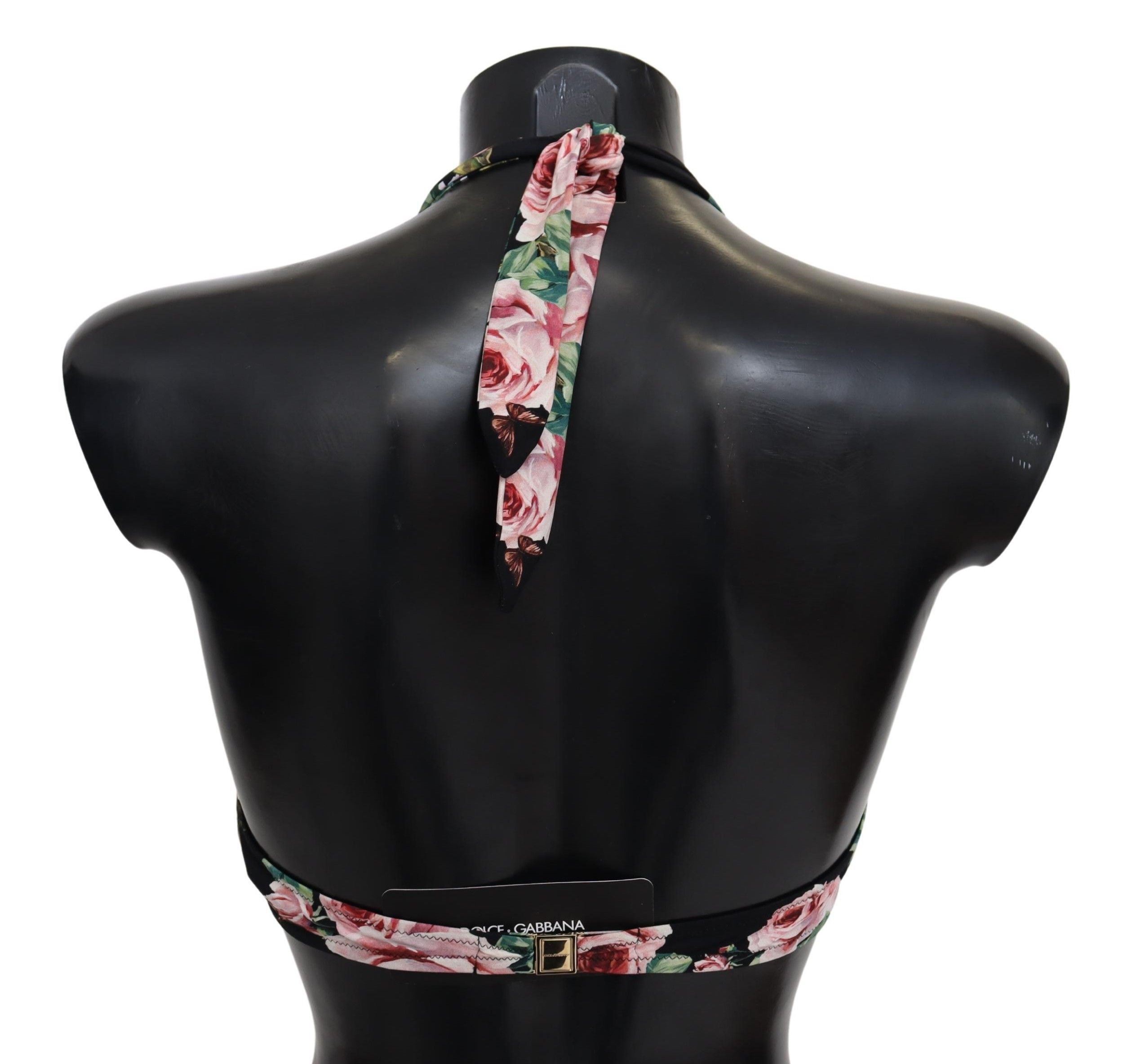 Dolce &amp; Gabbana Черни рози щампа Бански плажно облекло Бикини