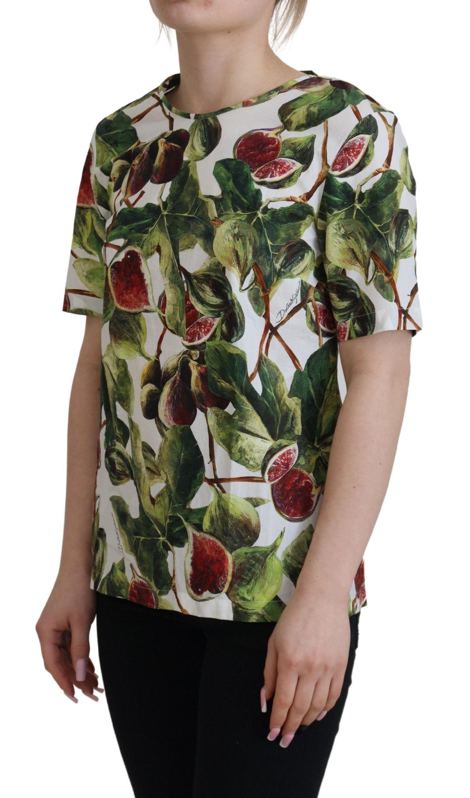 Dolce &amp; Gabbana Памучна горна блуза с кръгла яка и тениска с плодове