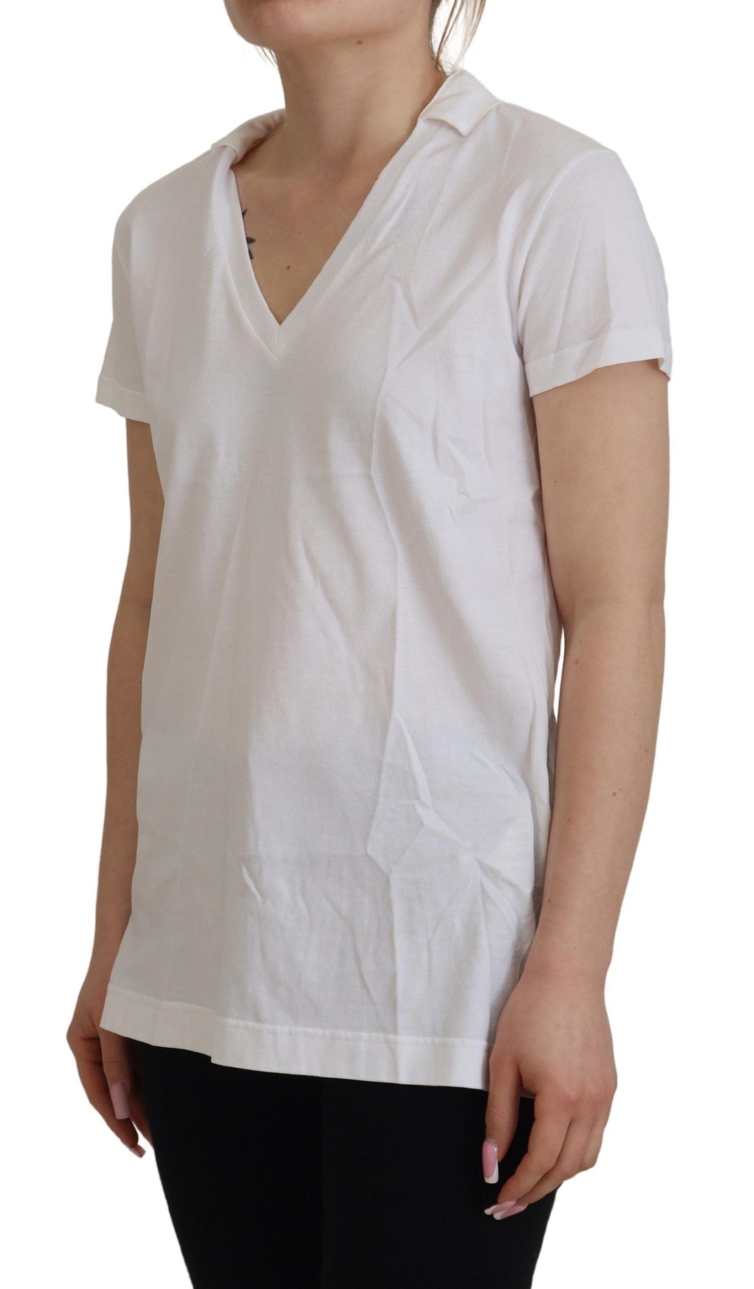 Бяла тениска с V-образно деколте и къс ръкав Dolce &amp; Gabbana