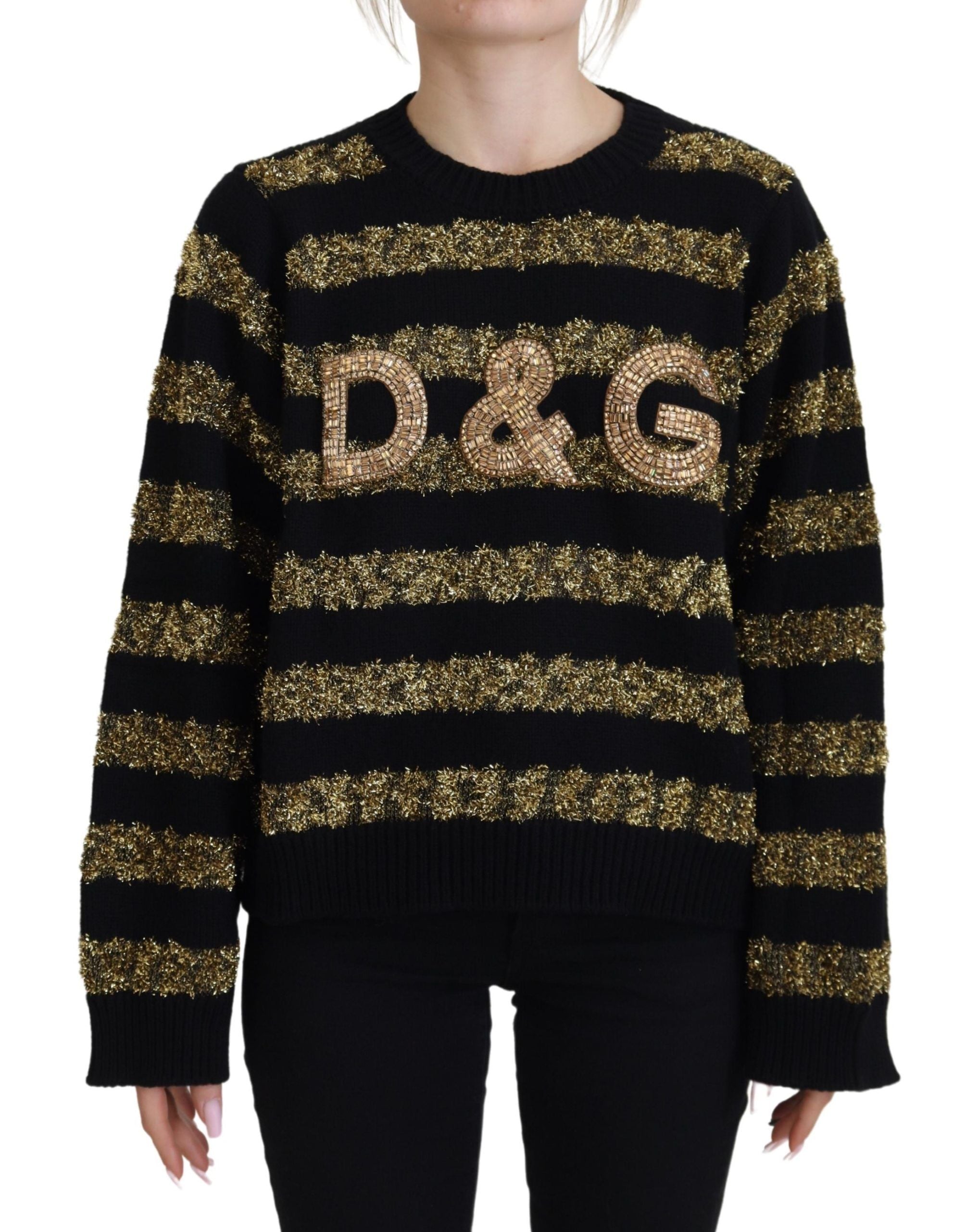 Черен златен кашмирен пуловер Dolce &amp; Gabbana D&amp;G Crystal