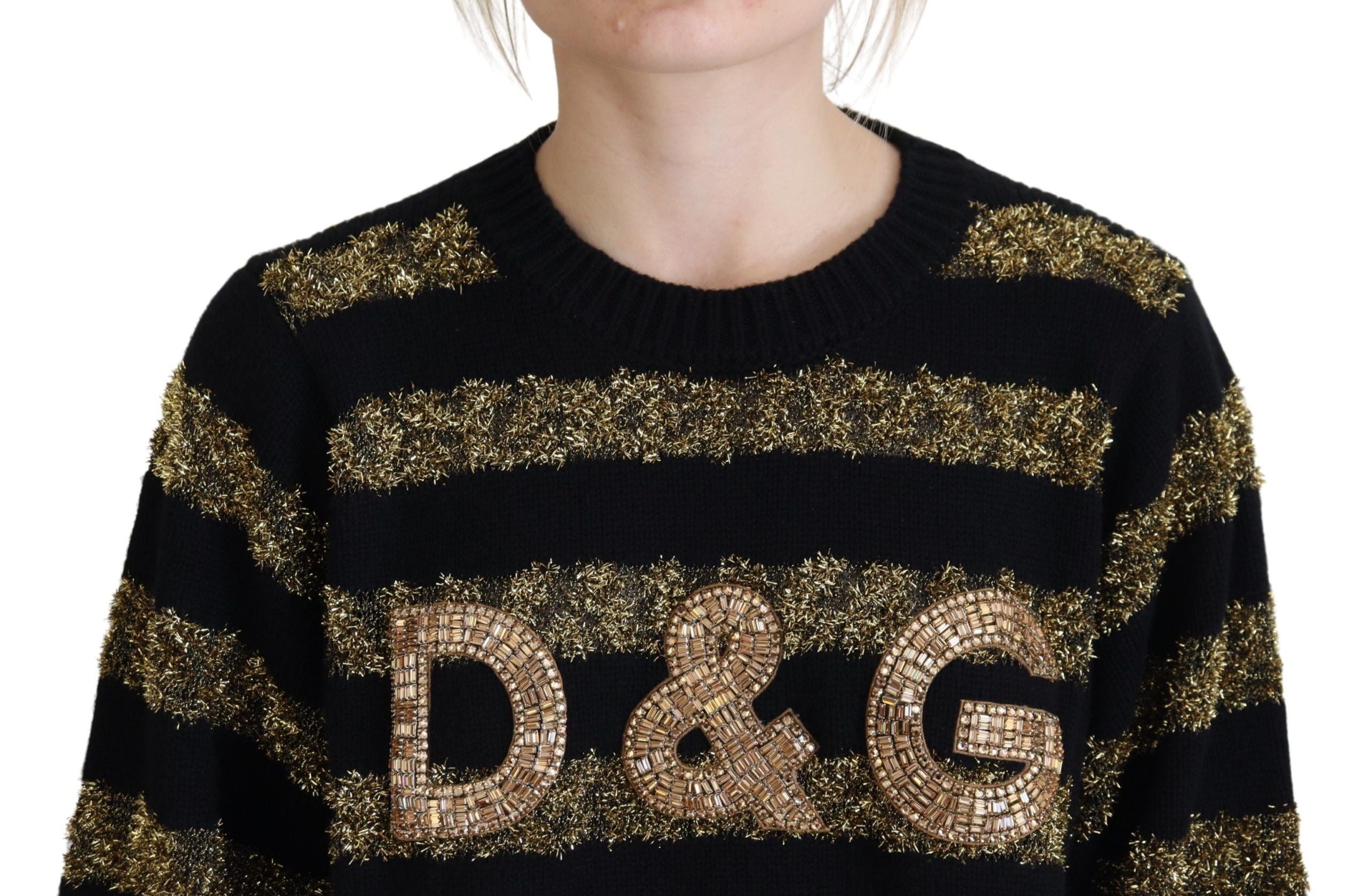 Черен златен кашмирен пуловер Dolce &amp; Gabbana D&amp;G Crystal