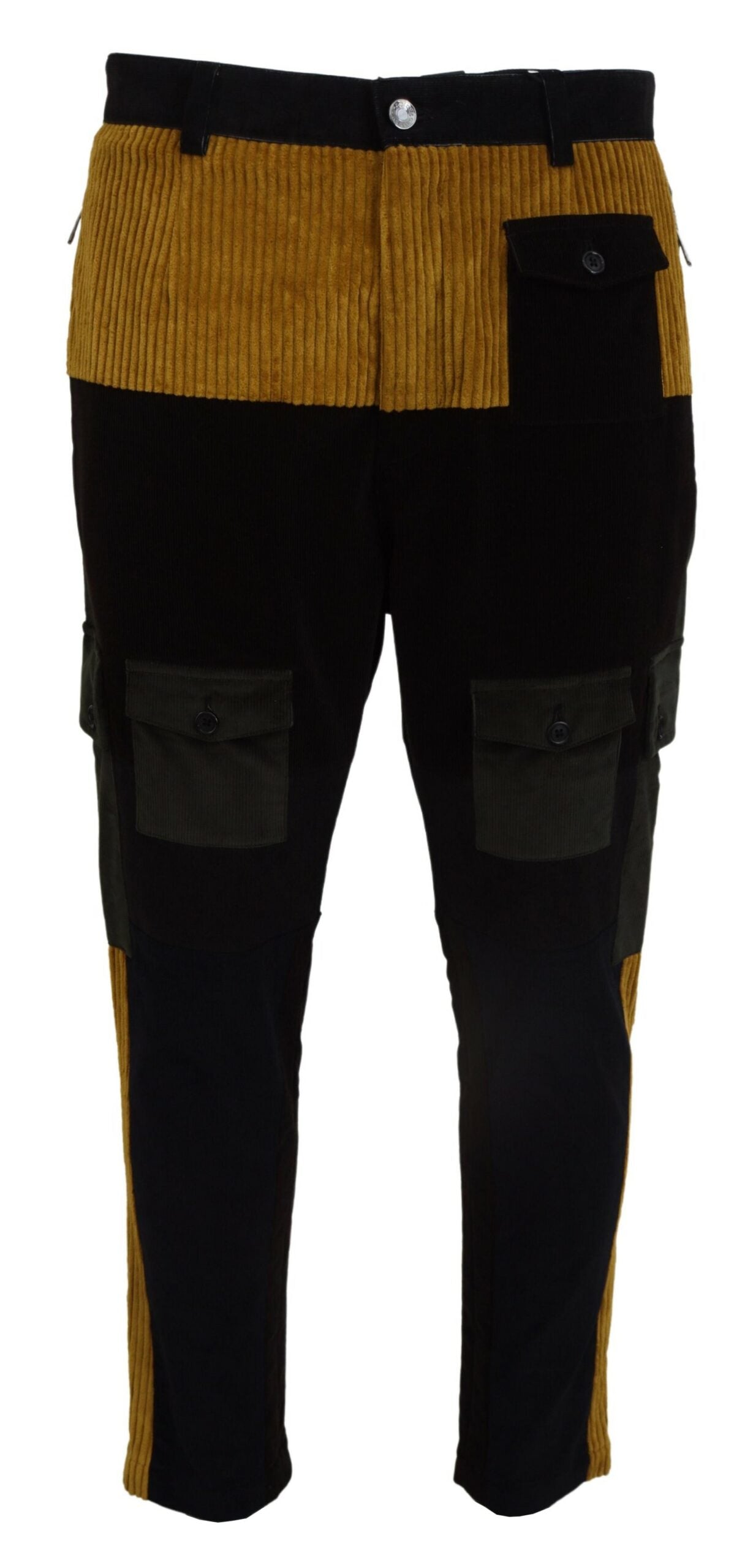 Dolce & Gabbana Elegant Black Tapered Trousers with Yellow Accent