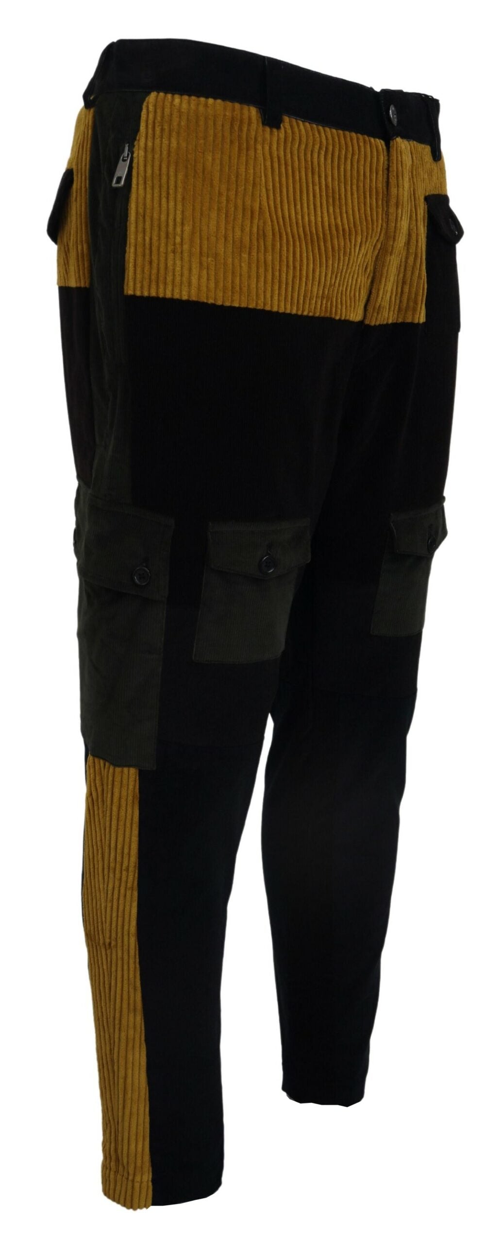 Dolce & Gabbana Elegant Black Tapered Trousers with Yellow Accent
