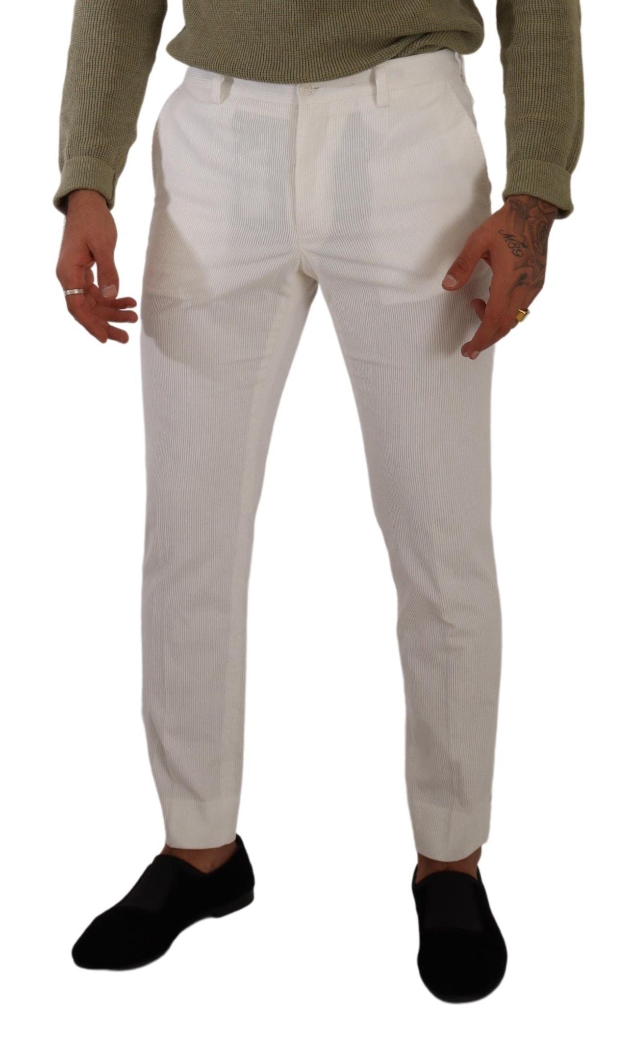 Dolce &amp; Gabbana Бели памучни тесни панталони от рипсено кадифе