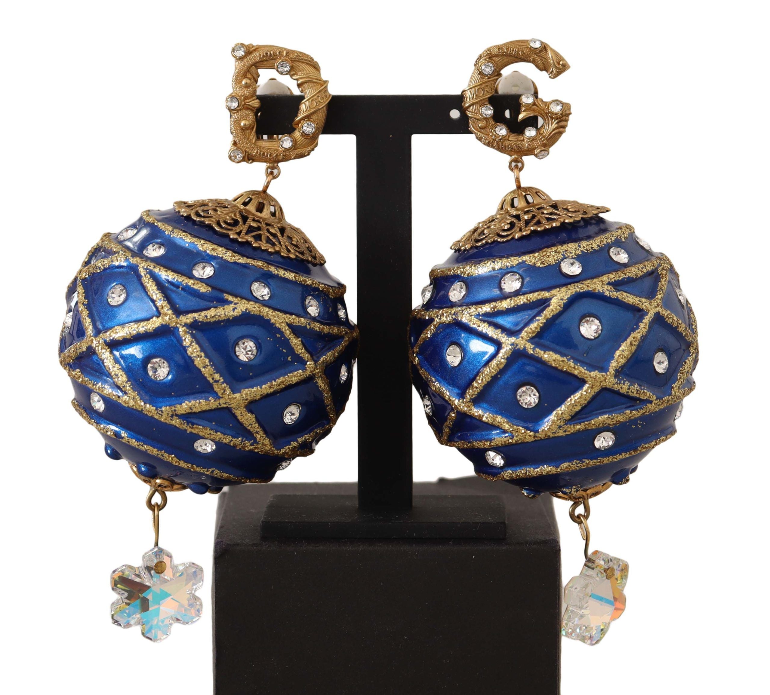 Обеци Dolce &amp; Gabbana със златни месингови сини коледни топки с щипки