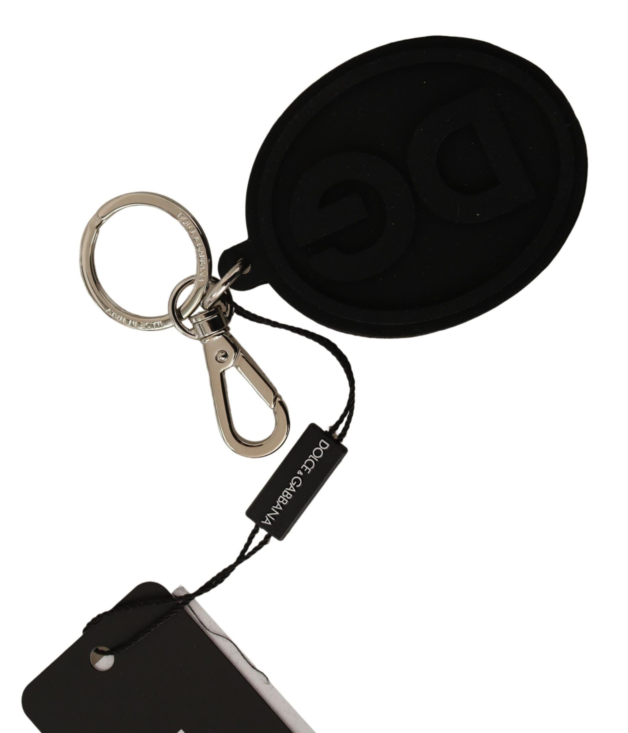 Метален ключодържател от черен каучук Dolce &amp; Gabbana DG сребърен месингов ключодържател