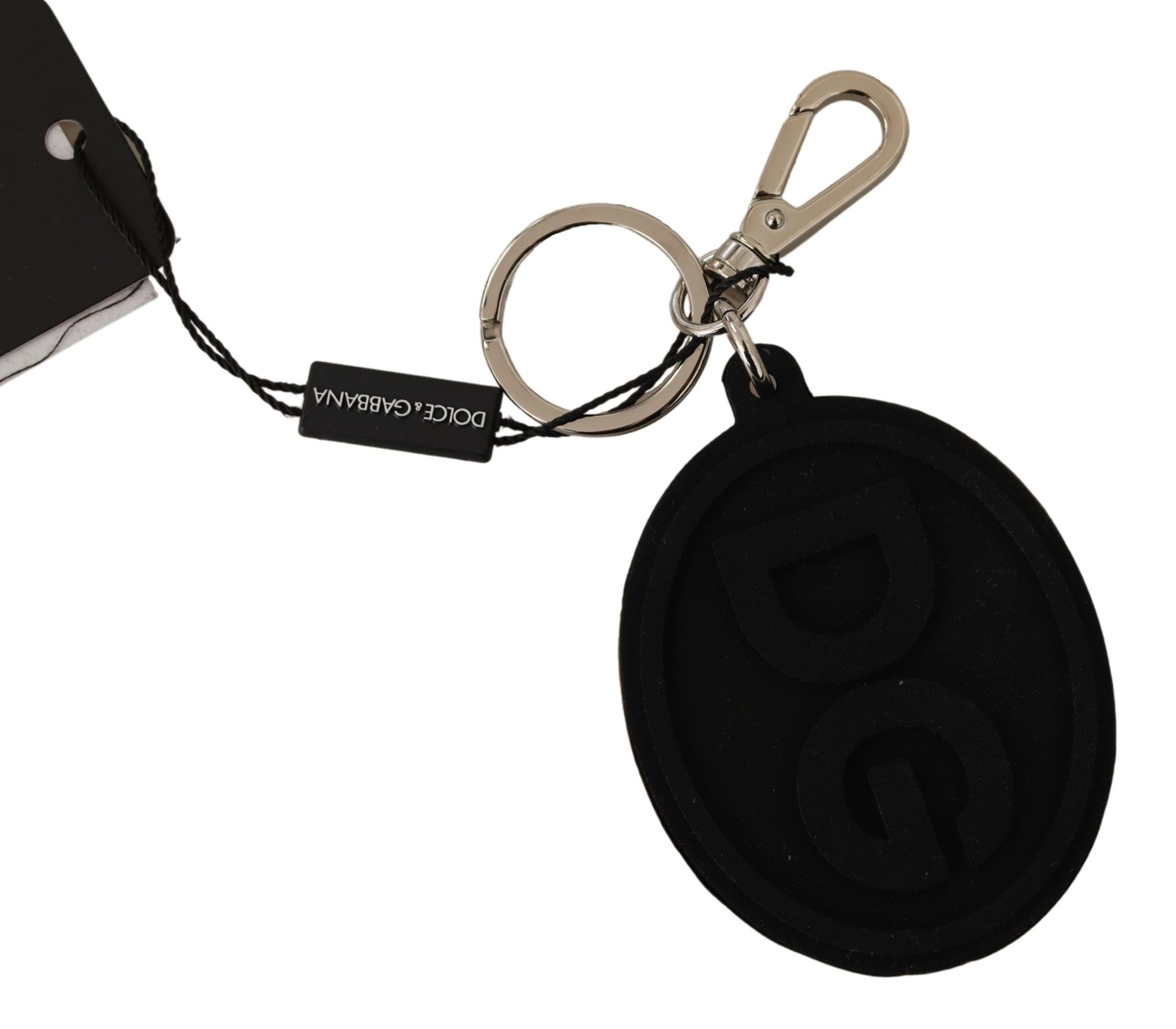 Метален ключодържател от черен каучук Dolce &amp; Gabbana DG сребърен месингов ключодържател