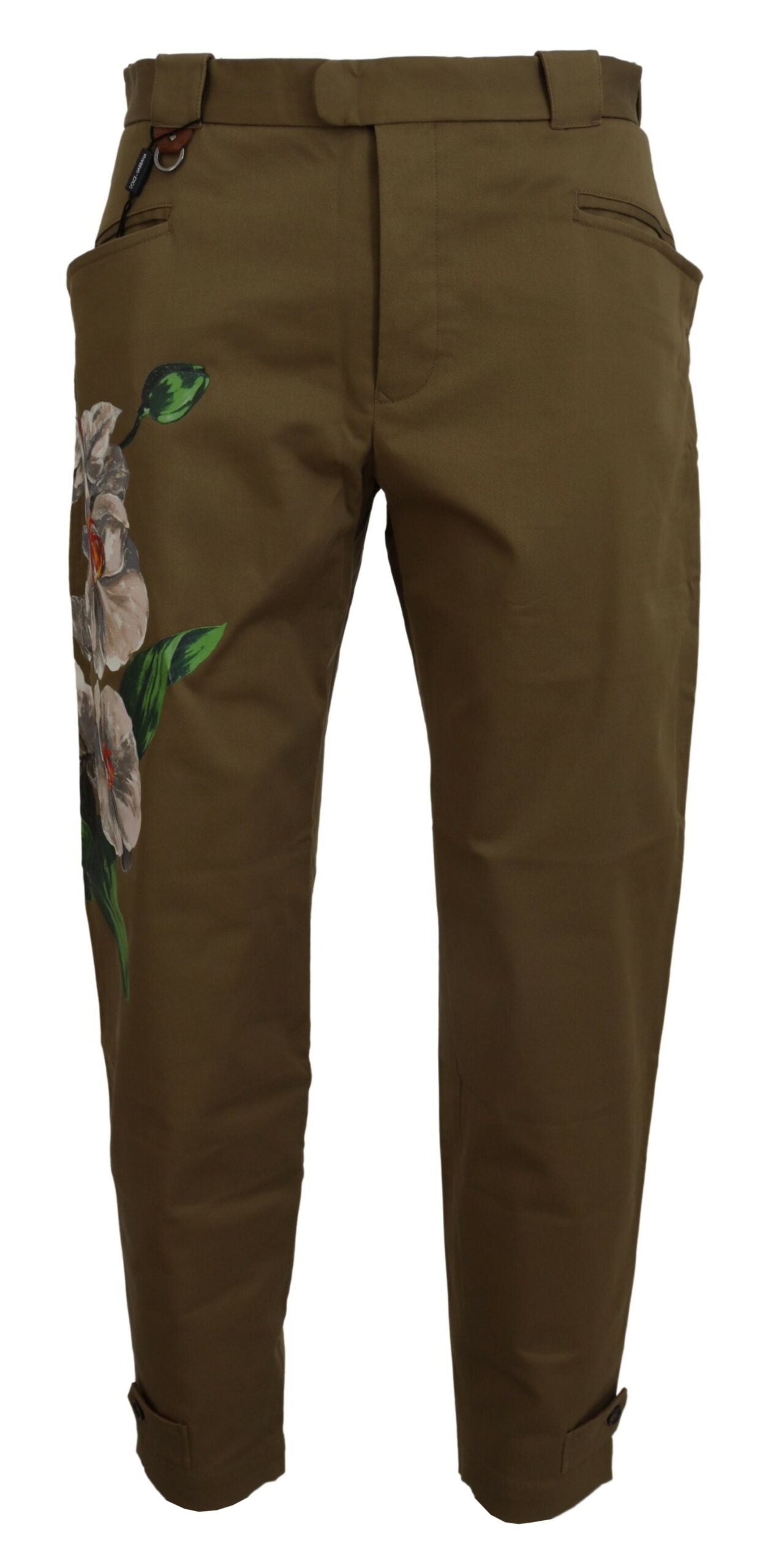 Зелени памучни мъжки панталони с флорален принт на Dolce &amp; Gabbana