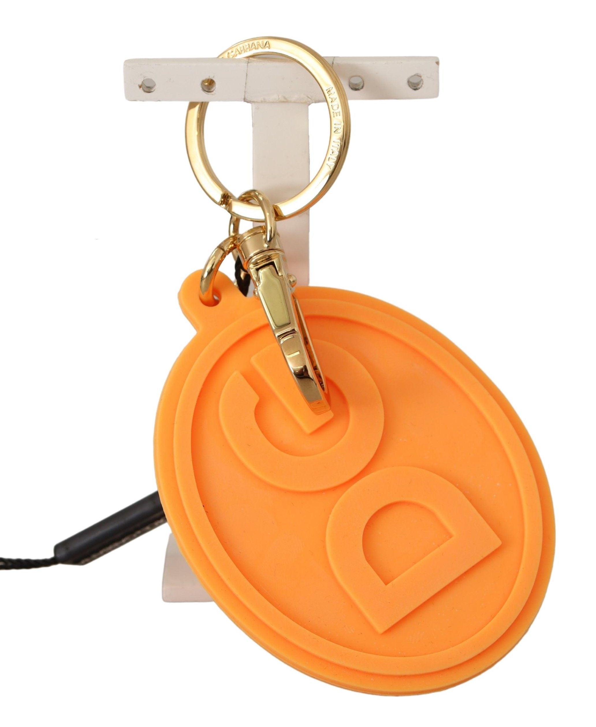 Dolce &amp; Gabbana Оранжев каучук DG лого златен месинг метален ключодържател