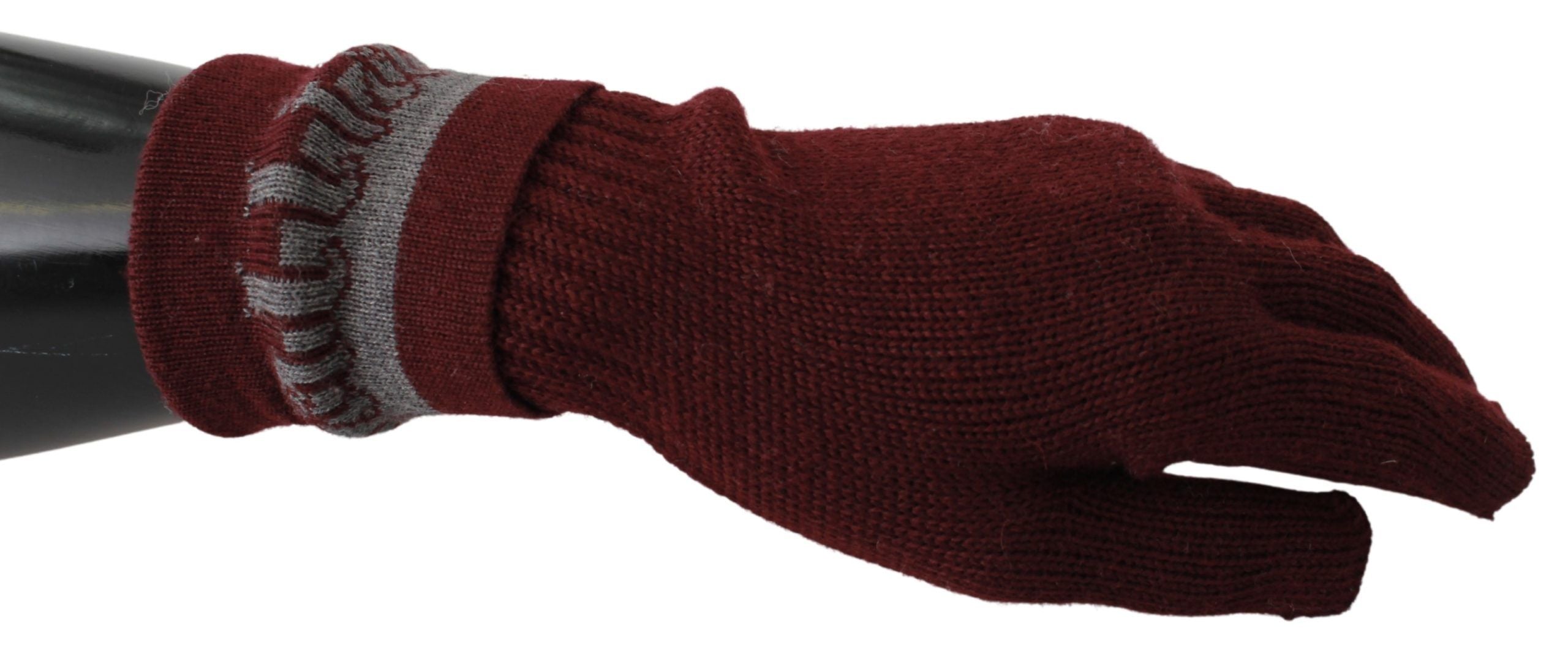 John Galliano Maroon Еластични ръкавици с дължина до китката Дизайнерски ръкавици с лого
