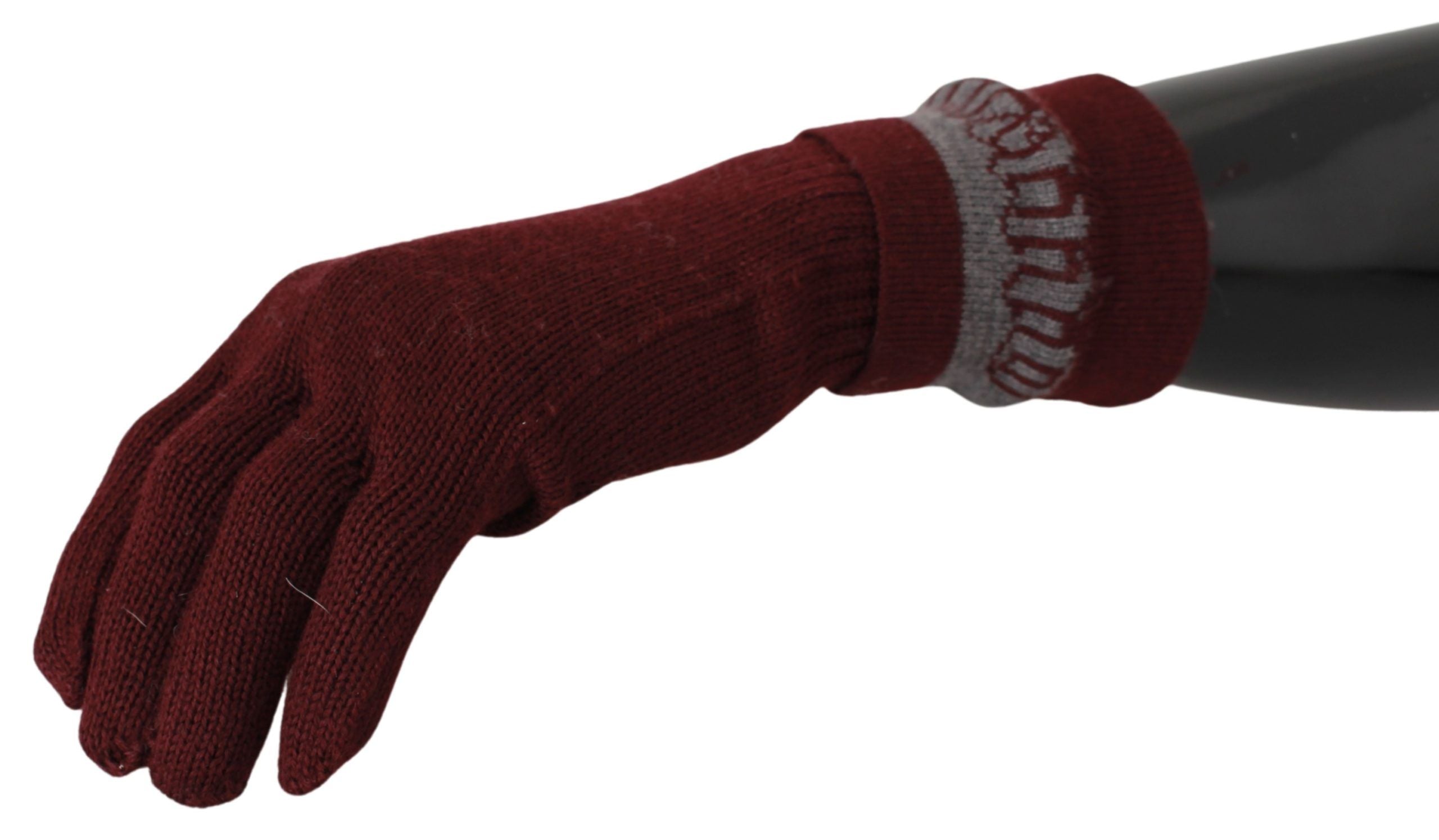 John Galliano Maroon Еластични ръкавици с дължина до китката Дизайнерски ръкавици с лого