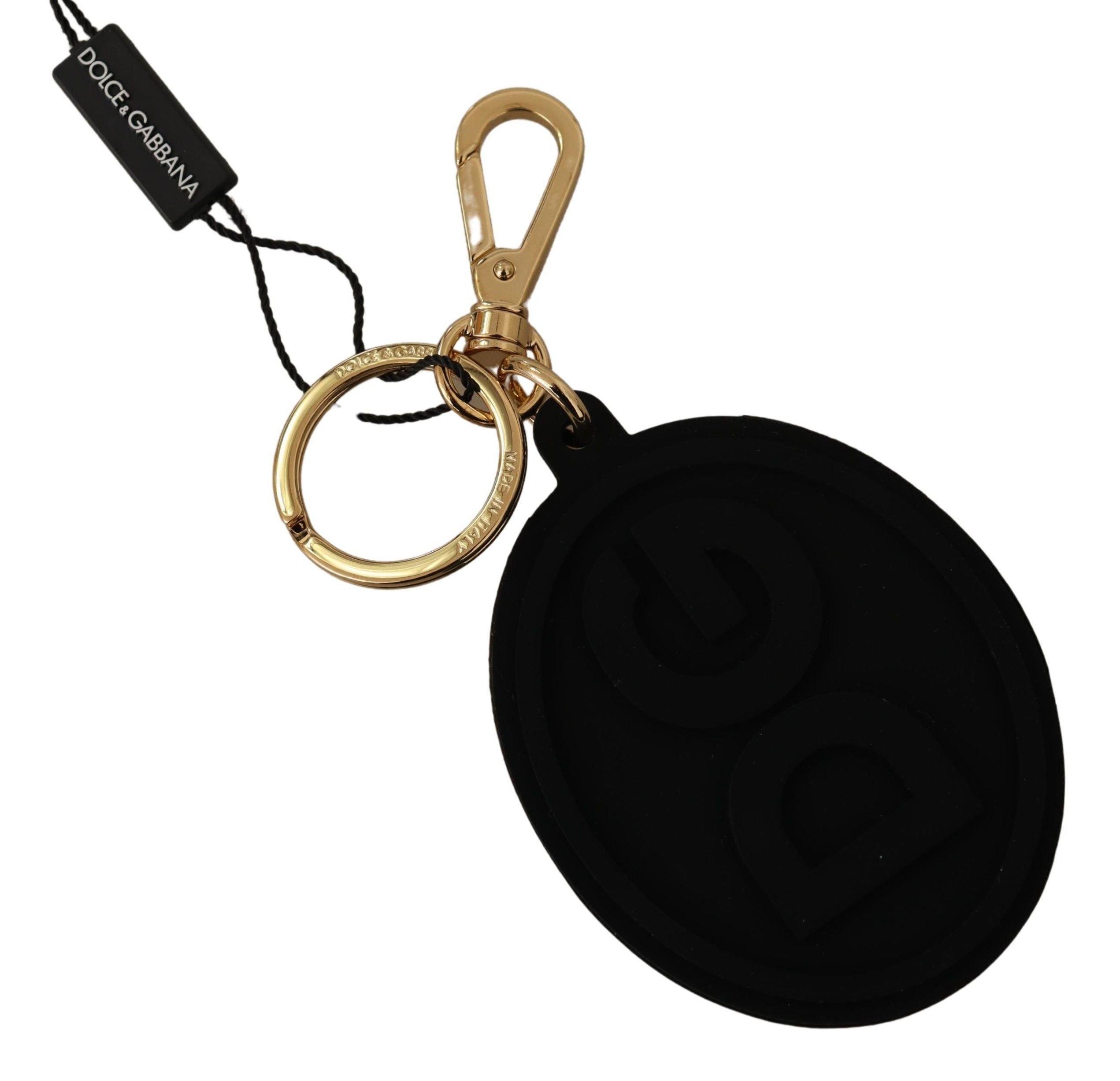 Метален ключодържател Dolce &amp; Gabbana с черно каучуково лого DG златен месинг