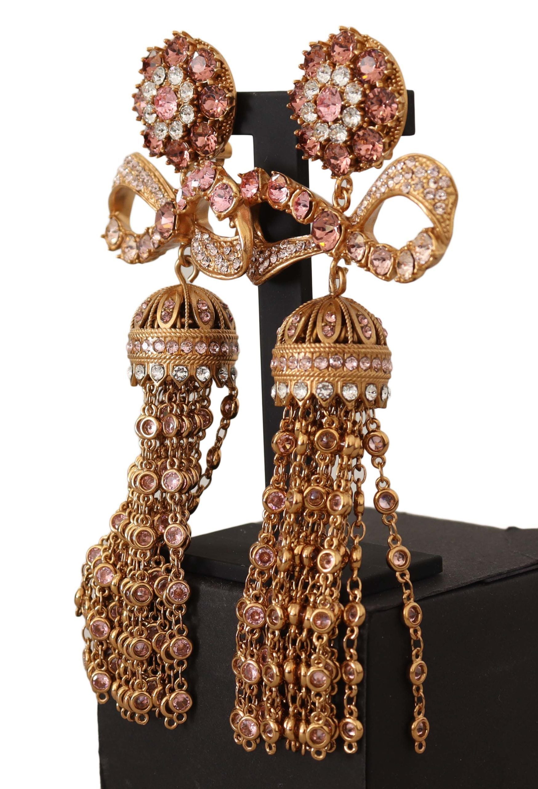 Dolce &amp; Gabbana Златни висящи кристали Дълги бижута с щипки