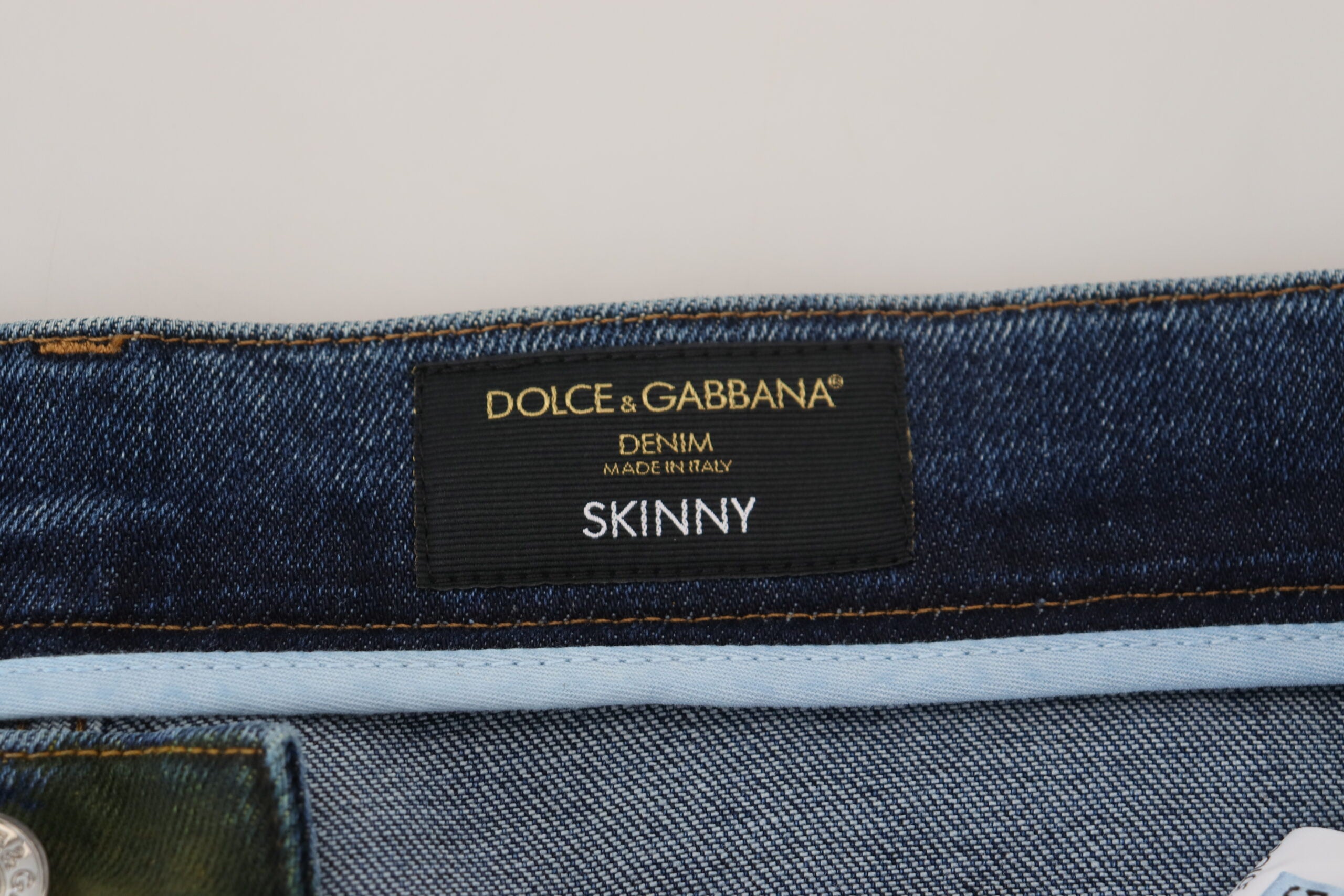 Синьо-зелени тесни памучни деним дънки Dolce &amp; Gabbana