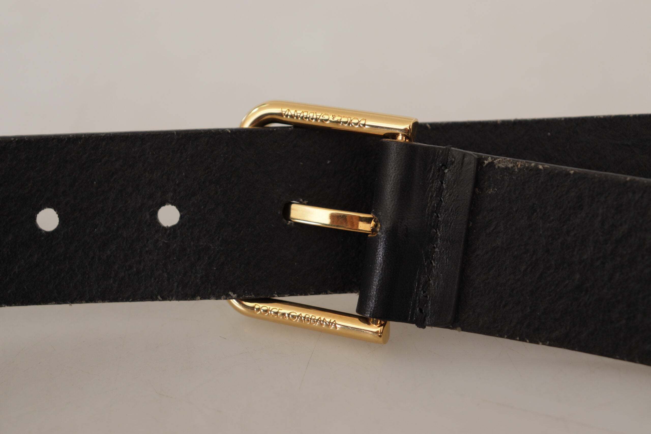 Dolce &amp; Gabbana Черен колан с метална катарама от телешка кожа със златисто лого