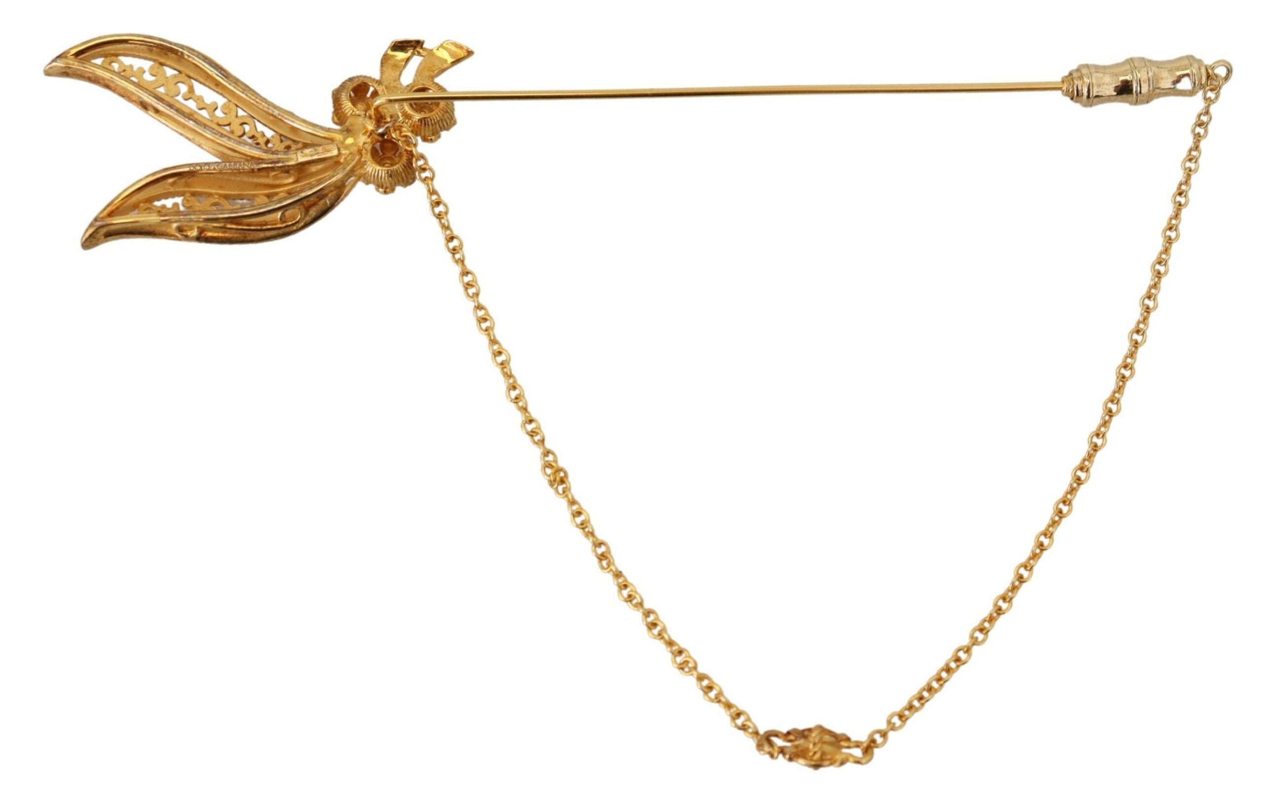 Dolce &amp; Gabbana златен оттенък 925 сребърна брошка с игла с верижка с кристали