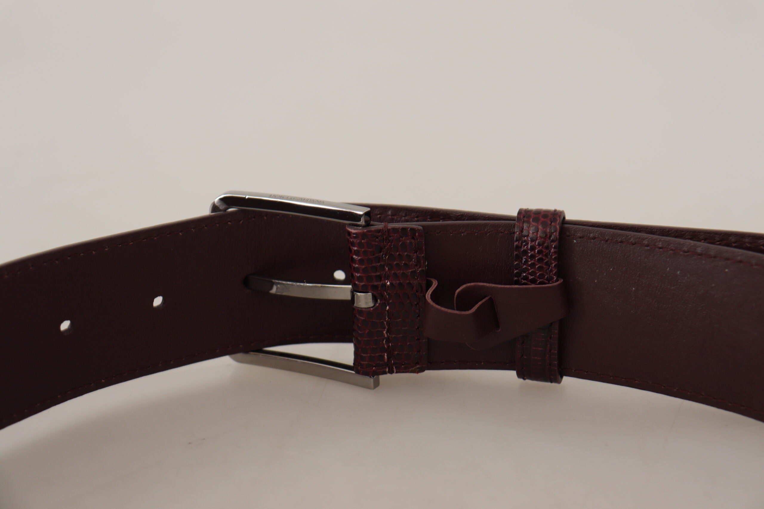 Dolce & Gabbana Elegant Maroon Leather Belt with Engraved Buckle