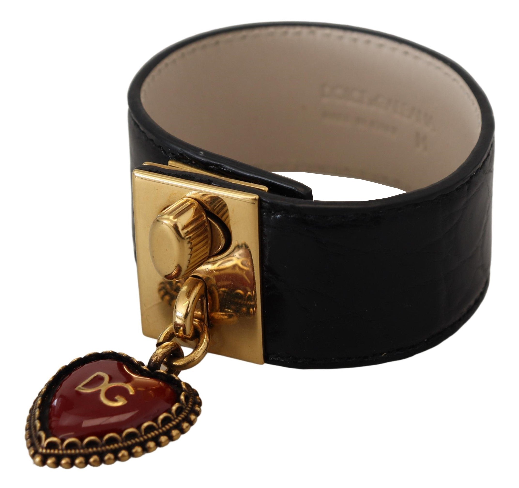 Dolce &amp; Gabbana черна кожена гривна Dauphine DG сърце ключодържател
