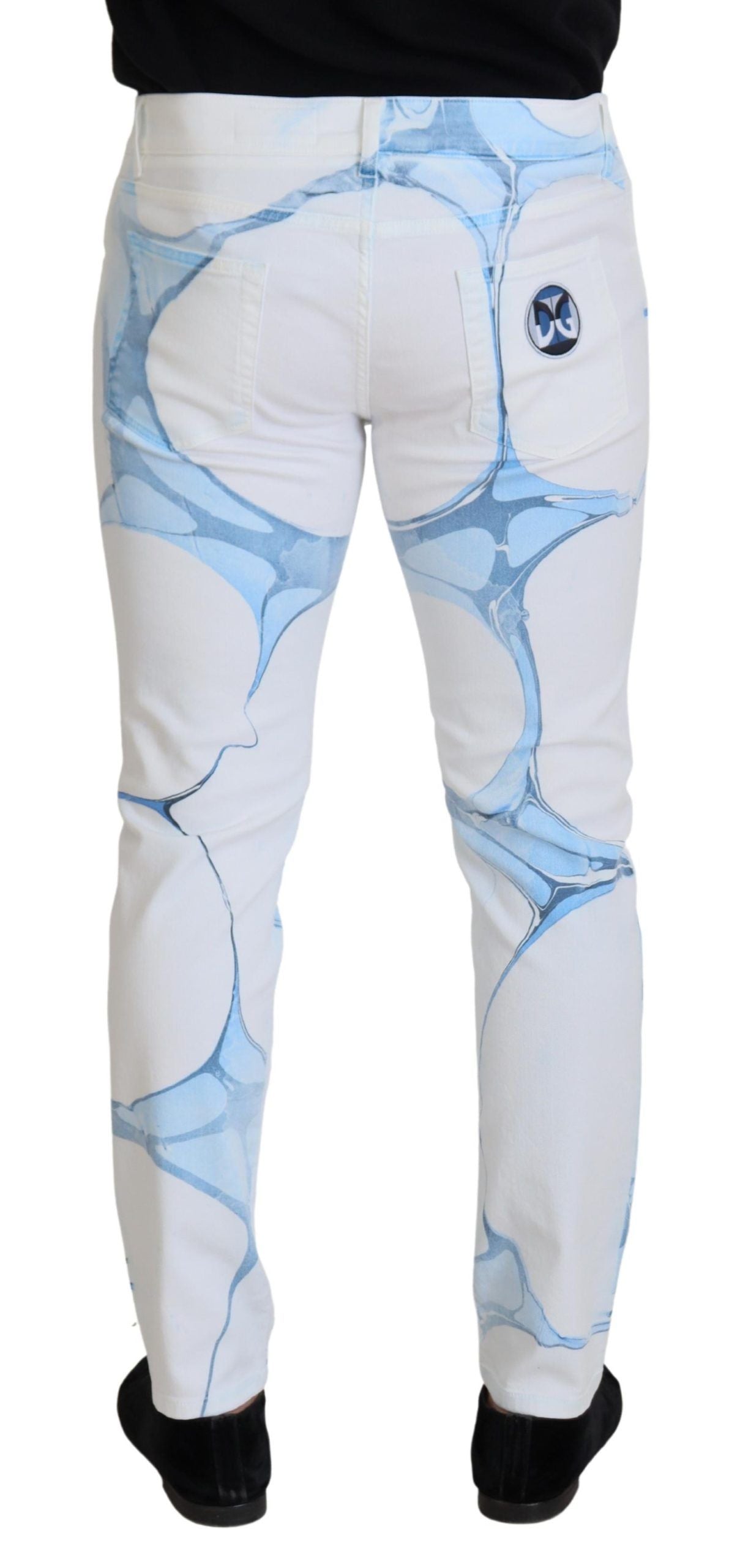 Dolce &amp; Gabbana Бели сини дънкови памучни дънки Стреч тесни панталони