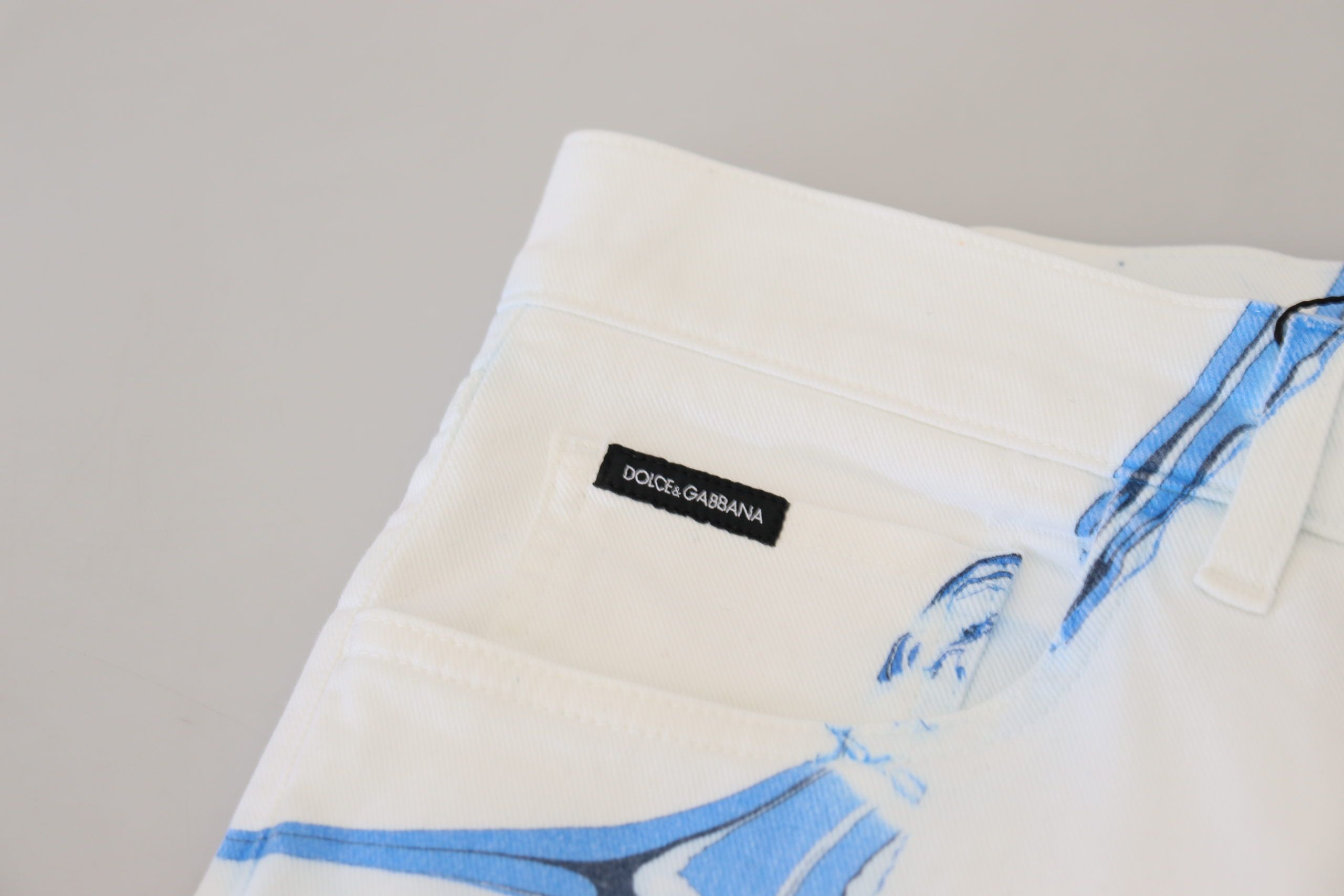 Dolce &amp; Gabbana Бели сини дънкови памучни дънки Стреч тесни панталони