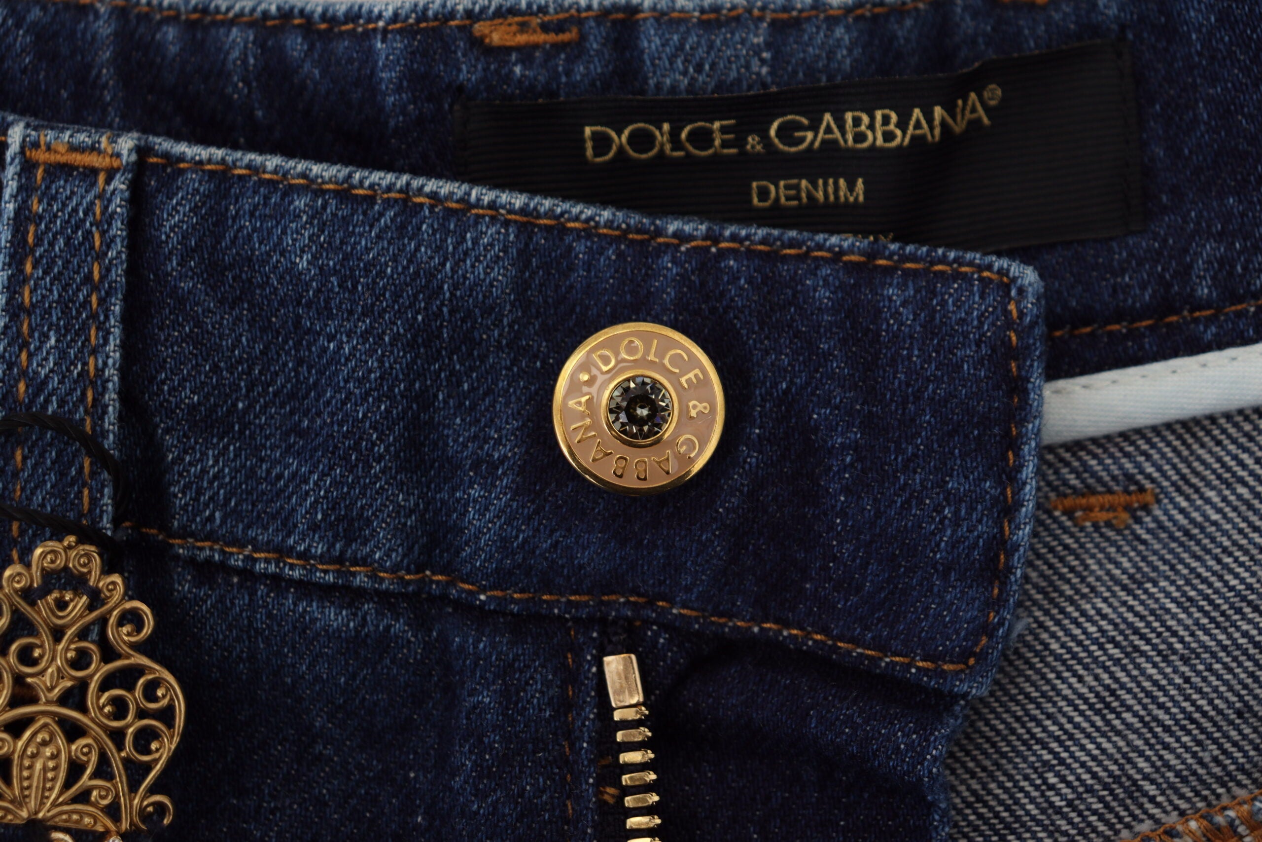 Dolce &amp; Gabbana Сини украсени прави дънкови памучни дънки