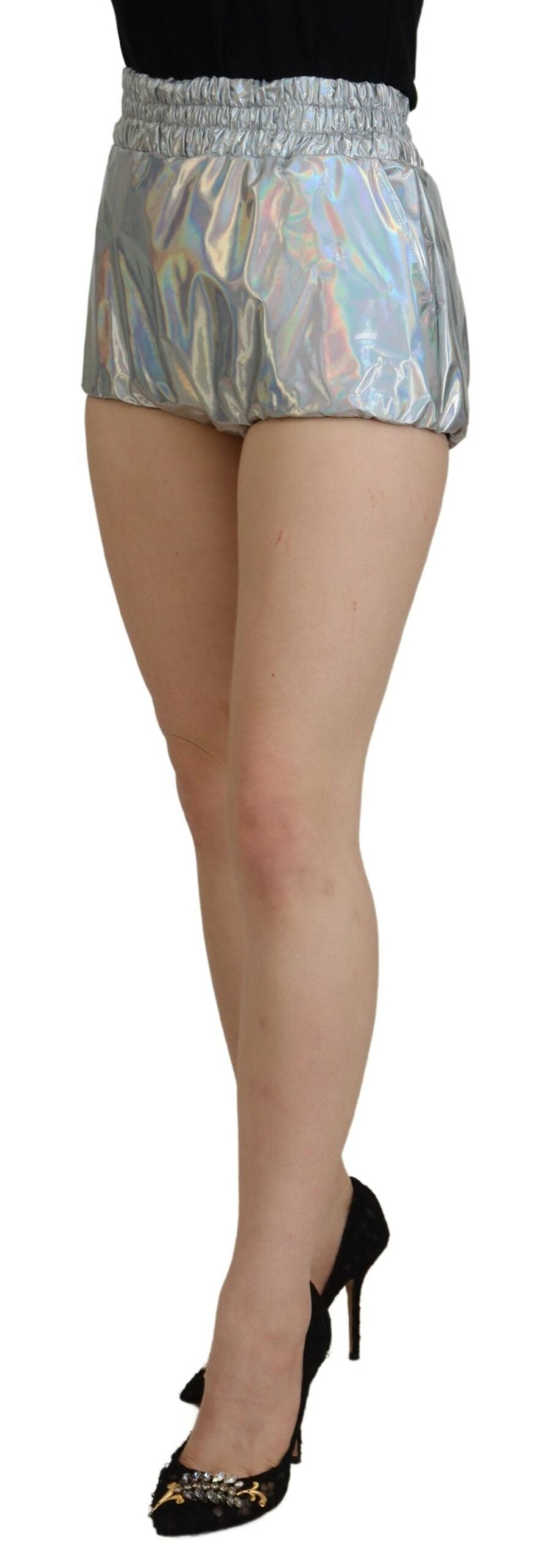 Dolce &amp; Gabbana Сребърни холографски къси панталони с висока талия