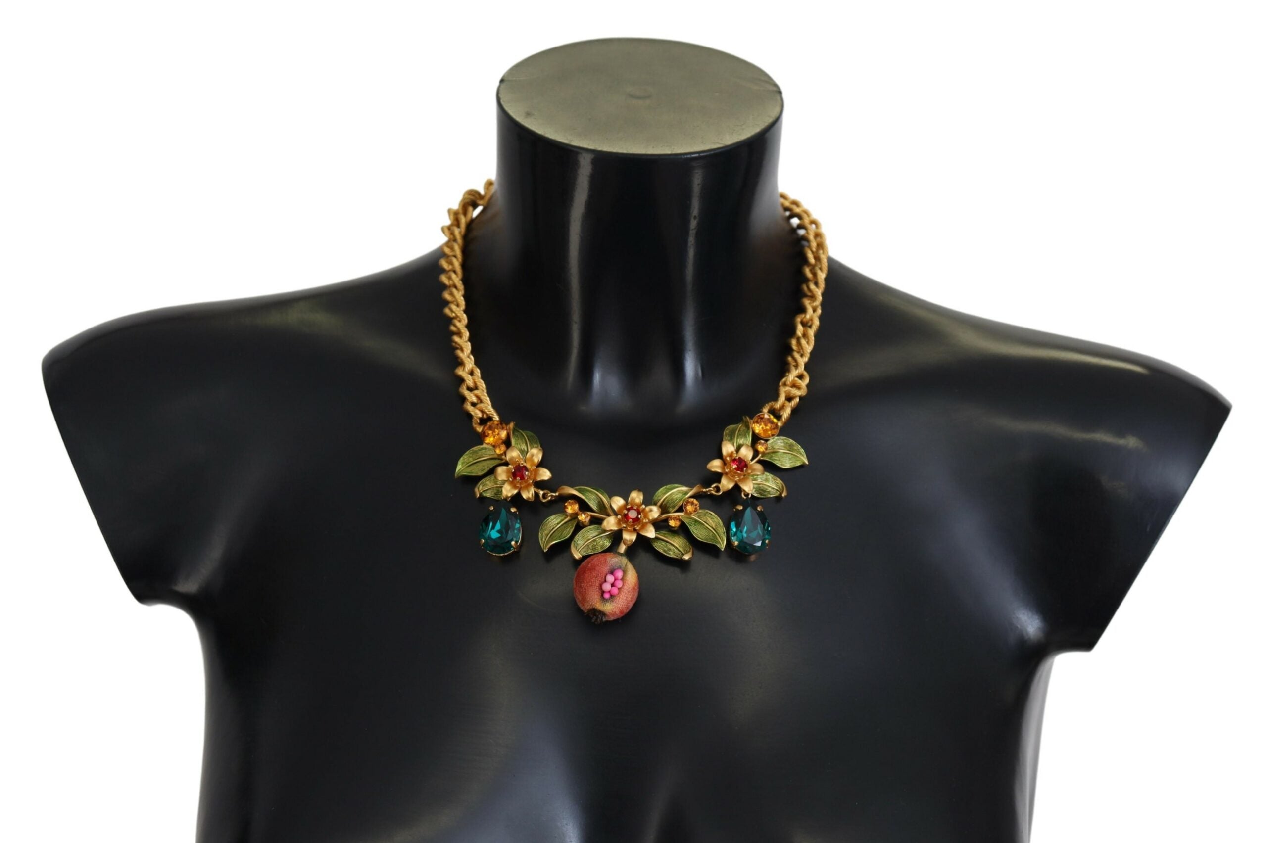 Dolce &amp; Gabbana Gold Brass Crystal Logo Fruit Floral Impact Колие