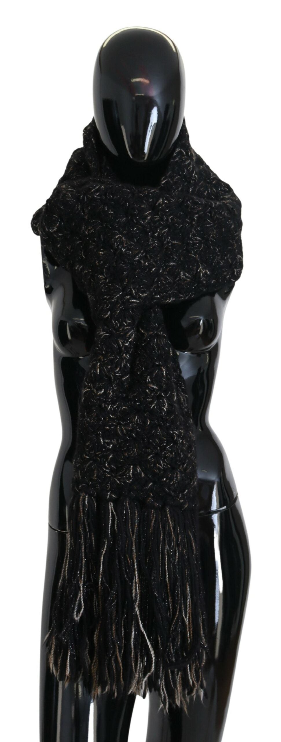Dolce &amp; Gabbana черен вълнен плетен шал с ресни