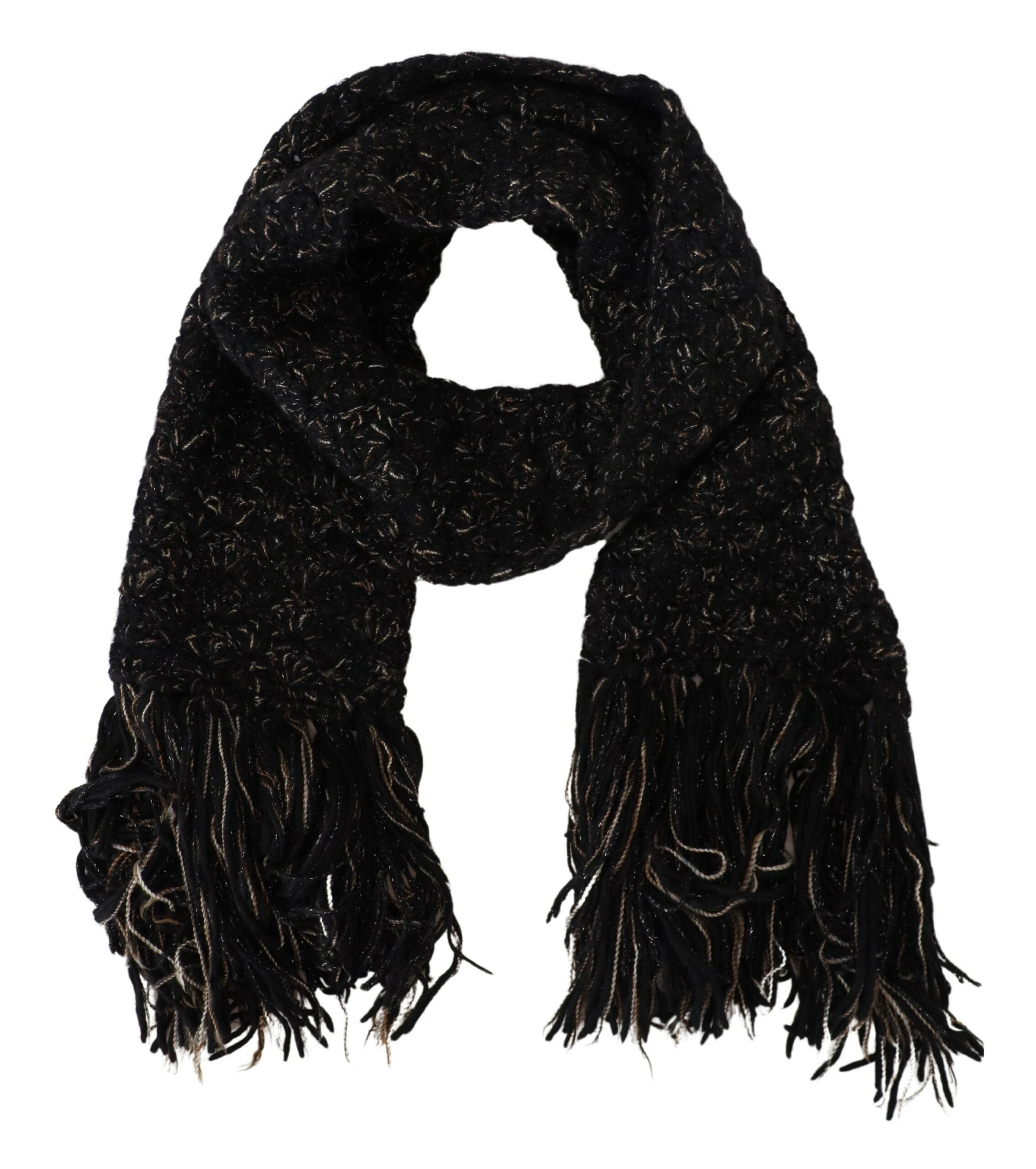 Dolce &amp; Gabbana черен вълнен плетен шал с ресни